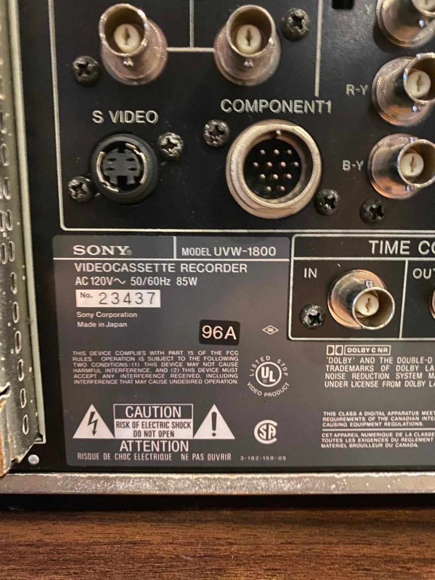 DESCRIPTION SONY UVW-1800 BETACAM SP PLAYER/RECORDER BRAND/MODEL SONY UVW-1800 ADDITIONAL INFORMATIO - Image 6 of 6