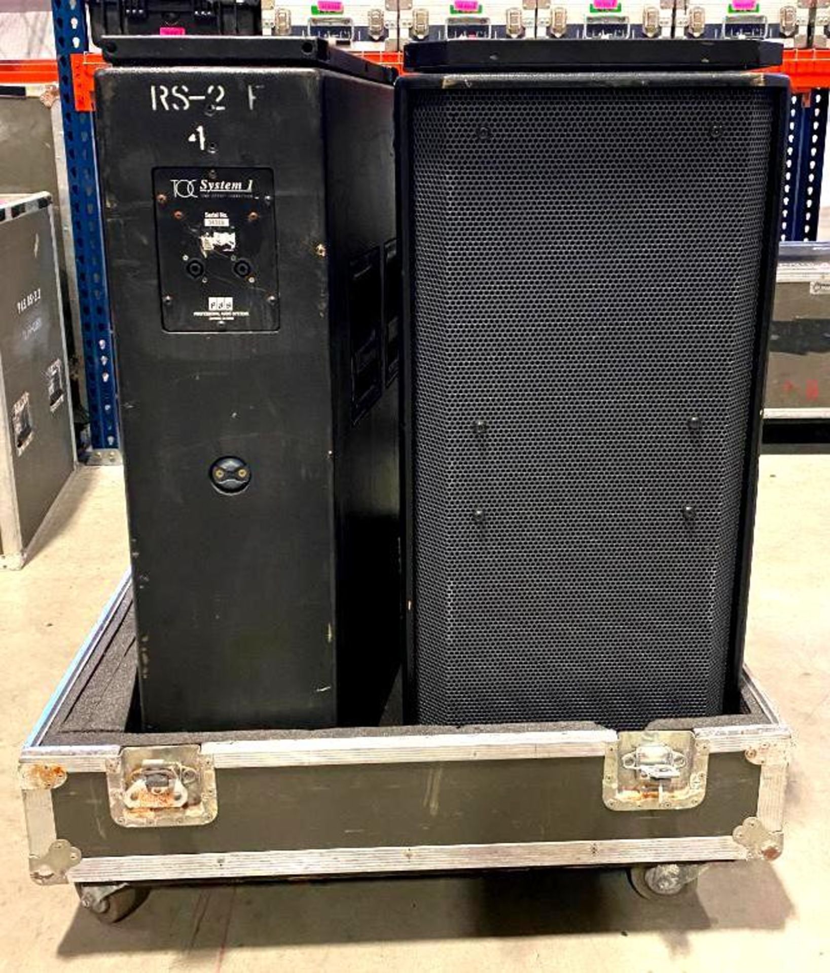 DESCRIPTION 2CT PROFESSIONAL CONCERT SYSTEM PA SPEAKERS WITH ROAD CASE ON CASTERS BRAND/MODEL PAS RS