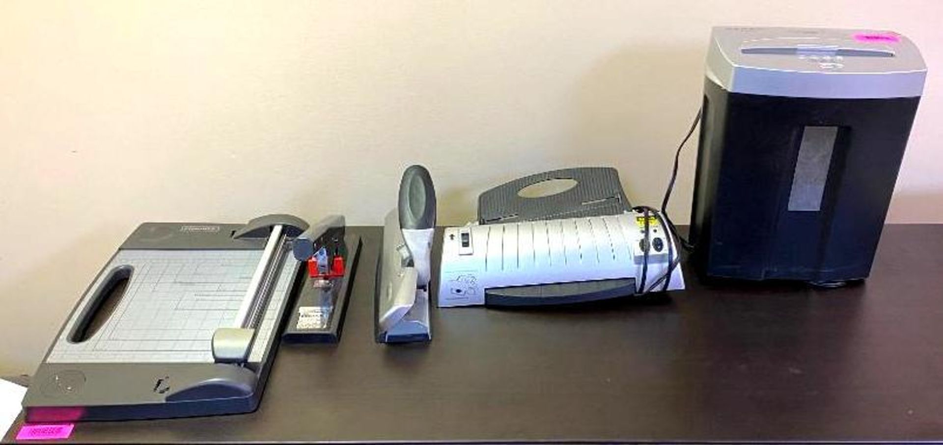 DESCRIPTION: PAPER SHREDDER, SCANNER, HOLE PUNCH, STAPLER AND CUTTER THIS LOT IS: ONE MONEY QTY: 1