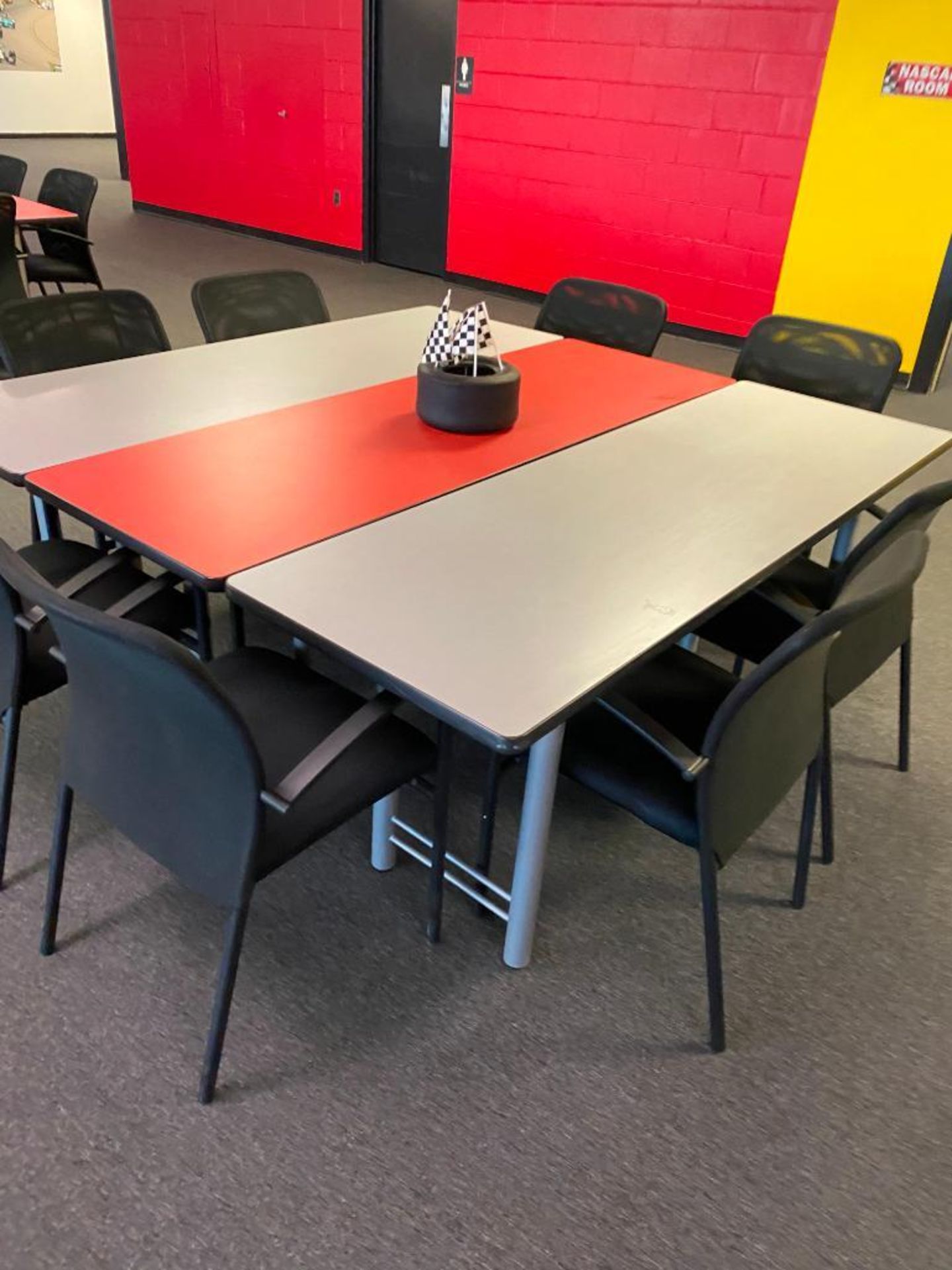 DESCRIPTION: (3) DINING TABLES ADDITIONAL INFORMATION: (2) GREY, (1) RED SIZE: 72"X24" THIS LOT IS: