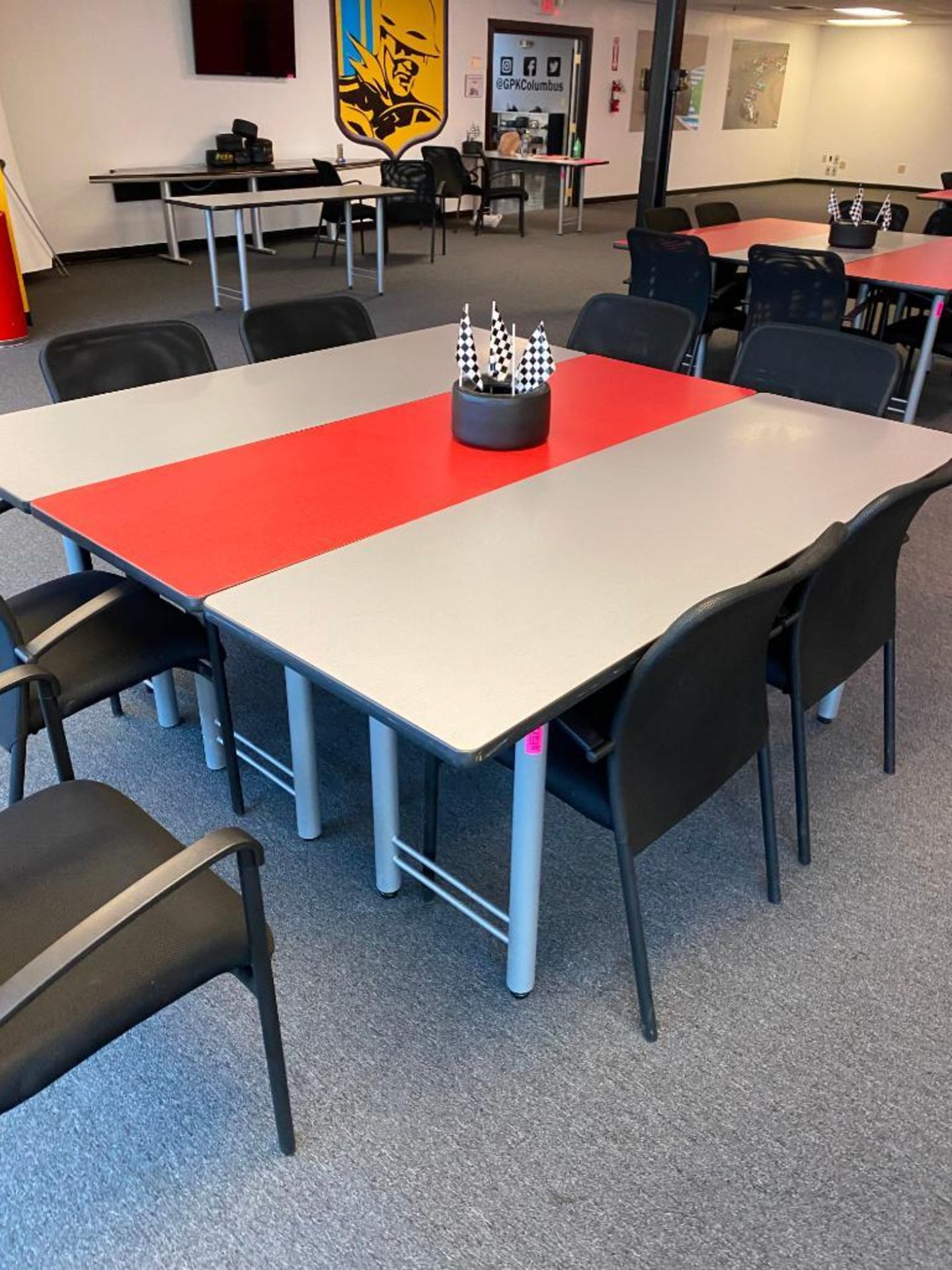 DESCRIPTION: (3) DINING TABLES ADDITIONAL INFORMATION: (2) GREY, (1) RED SIZE: 72"X24" THIS LOT IS: