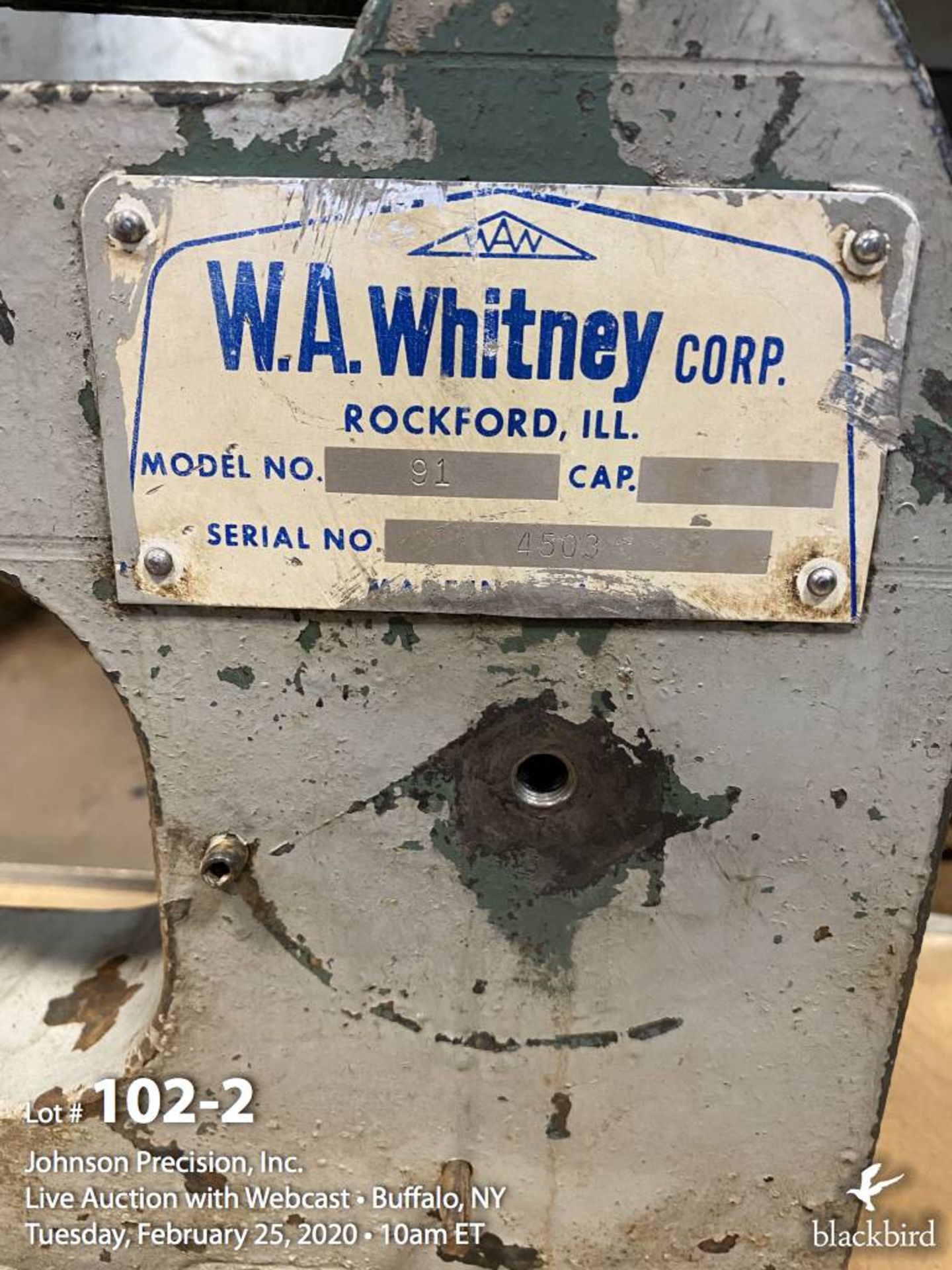 W.A. Whitney model 91 punch and die press with dies - Image 2 of 3