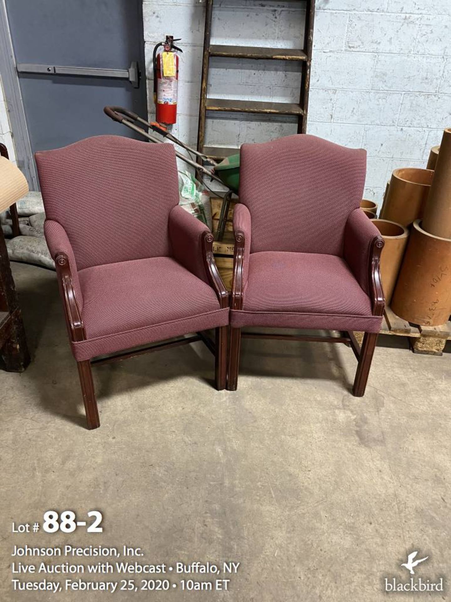 Lot- (4) Wooden frame, burgundy upholstered chairs - Image 2 of 2