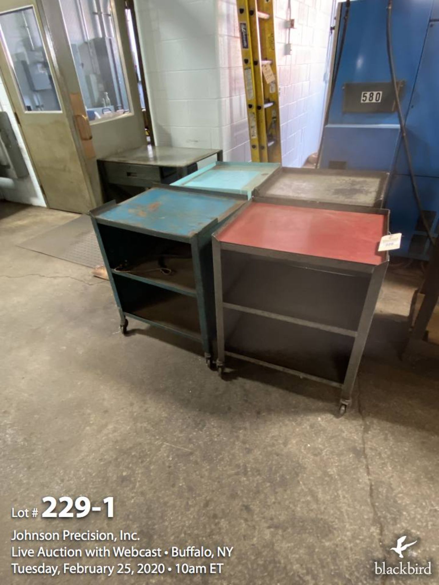 Lot- (5) Steel carts and tables