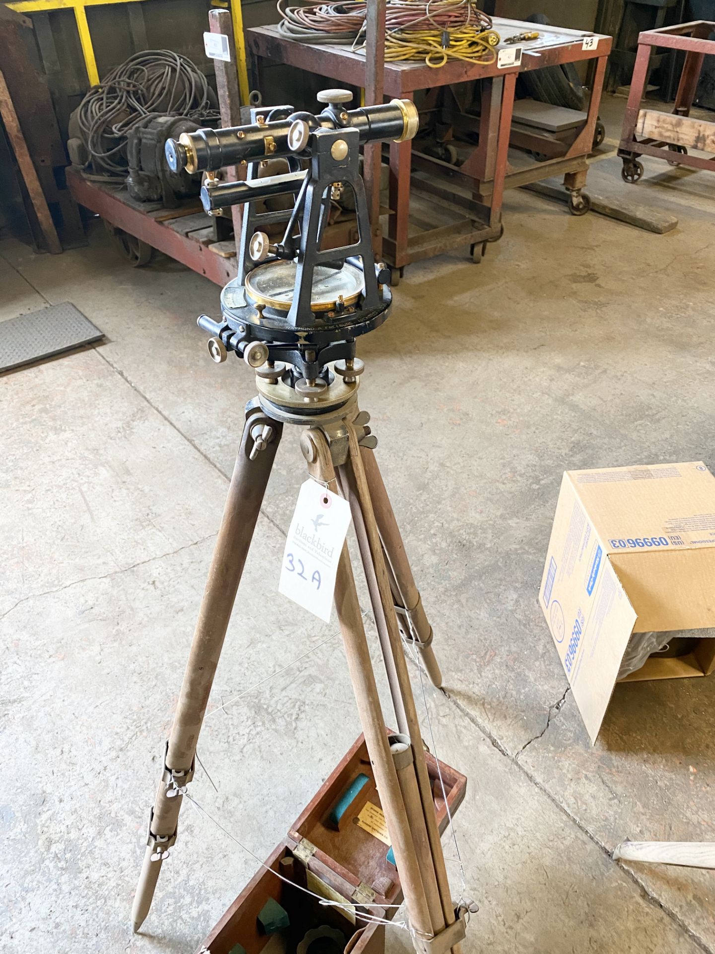 Eugene Dietzen Co. vintage surveyor transit with tripod and wooden case