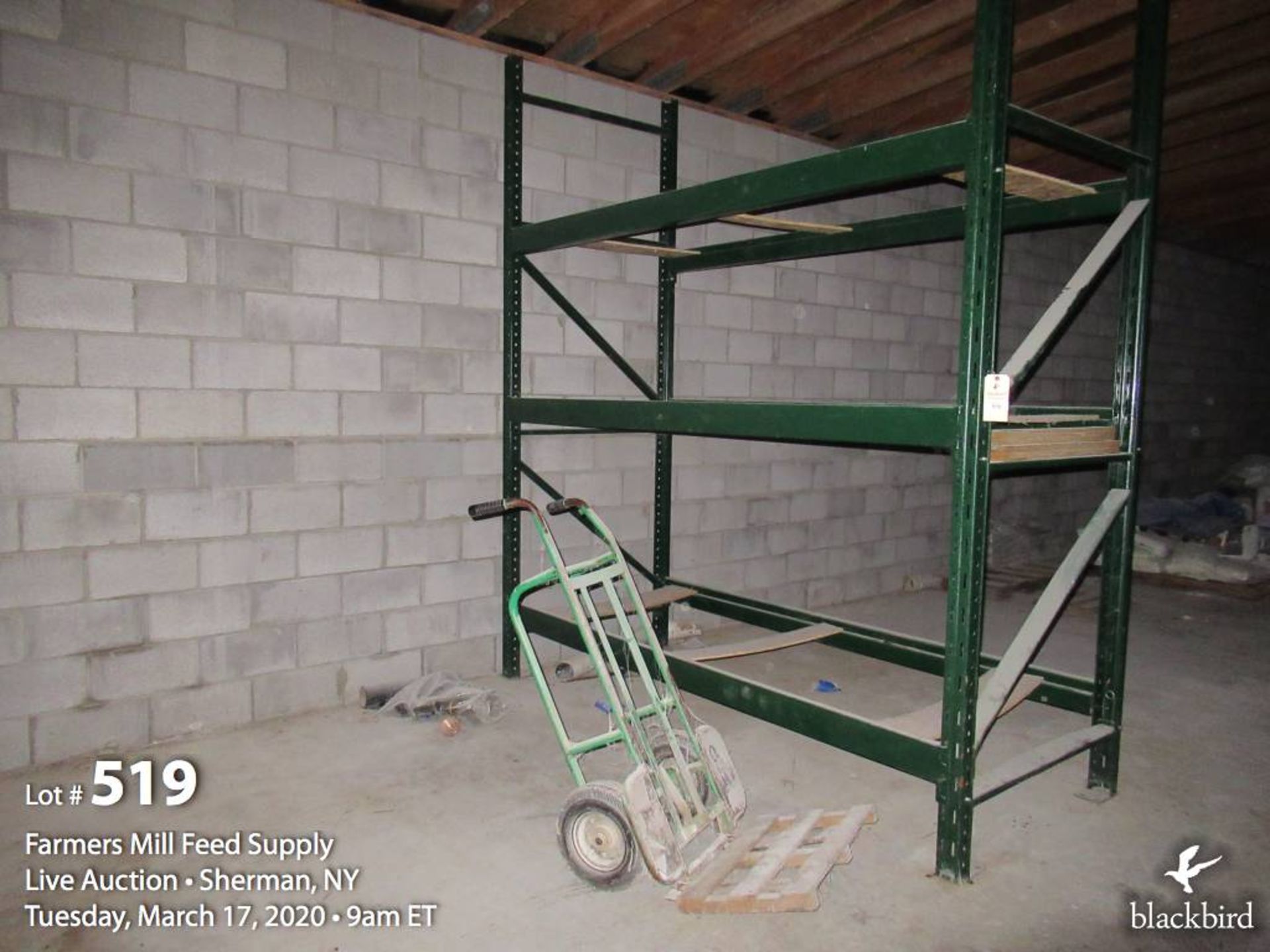 Pallet rack 1 section 42" x 96" x 10' H. w/ 2 wheel cart