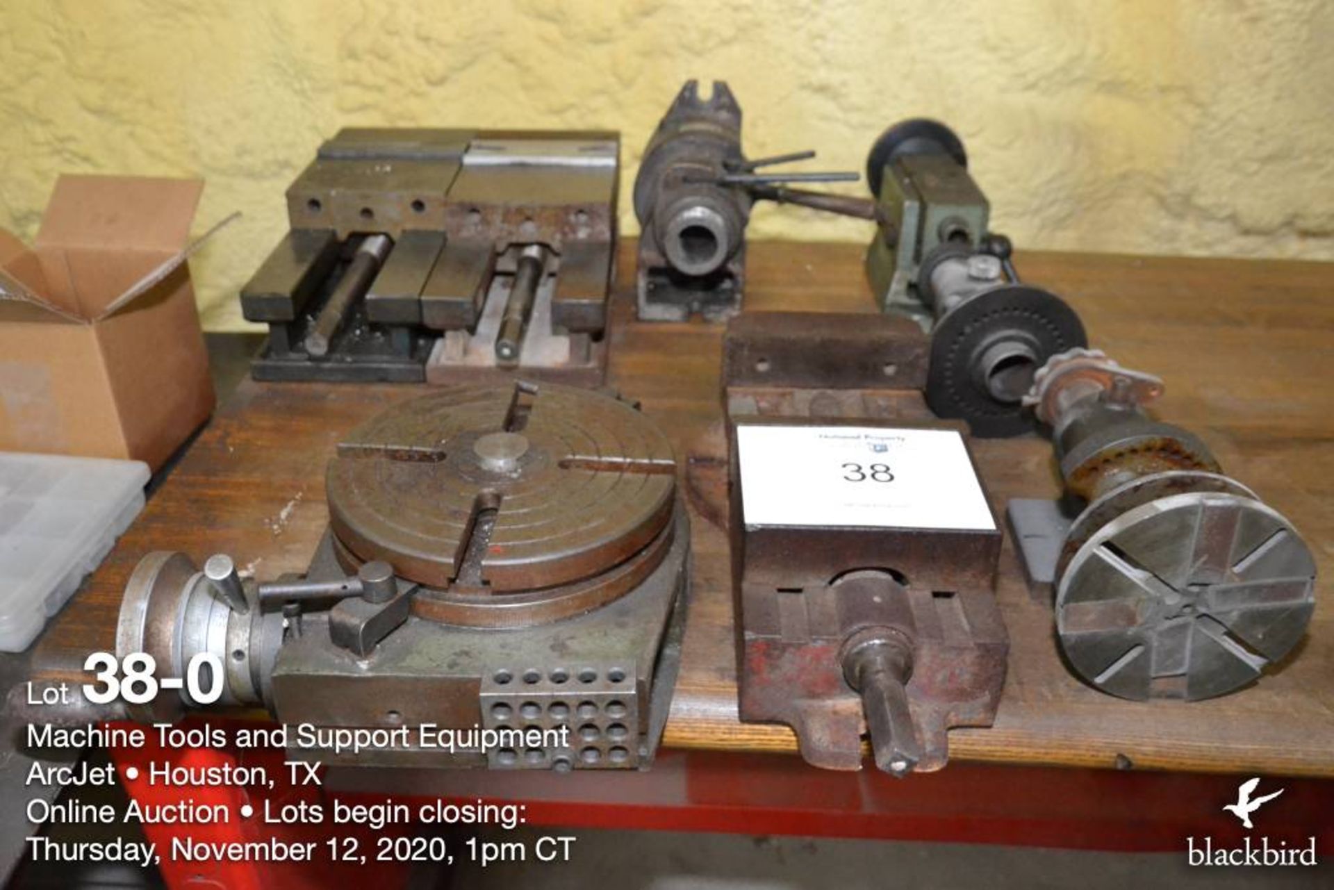 (Lot): 8 in. rotary index table, machinist vises, 5C collet indexers (2 vises need repair)