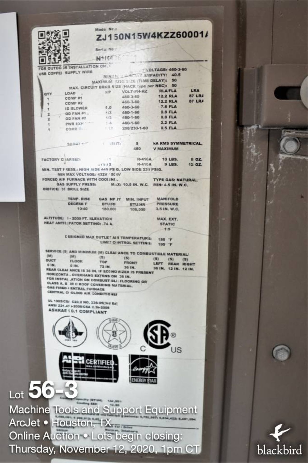 Packaged Rooftop AC Unit, York 12 1/2 Ton air conditioner model ZJ150N15W4KZZ60001A - Image 3 of 4