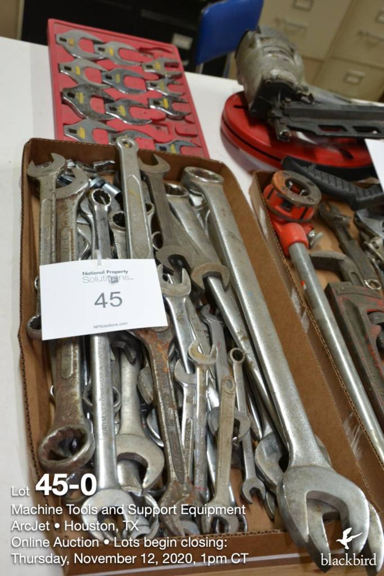 (Lot): Assorted open end & box end wrenches up to 1 13/16, and crows foot wrenches