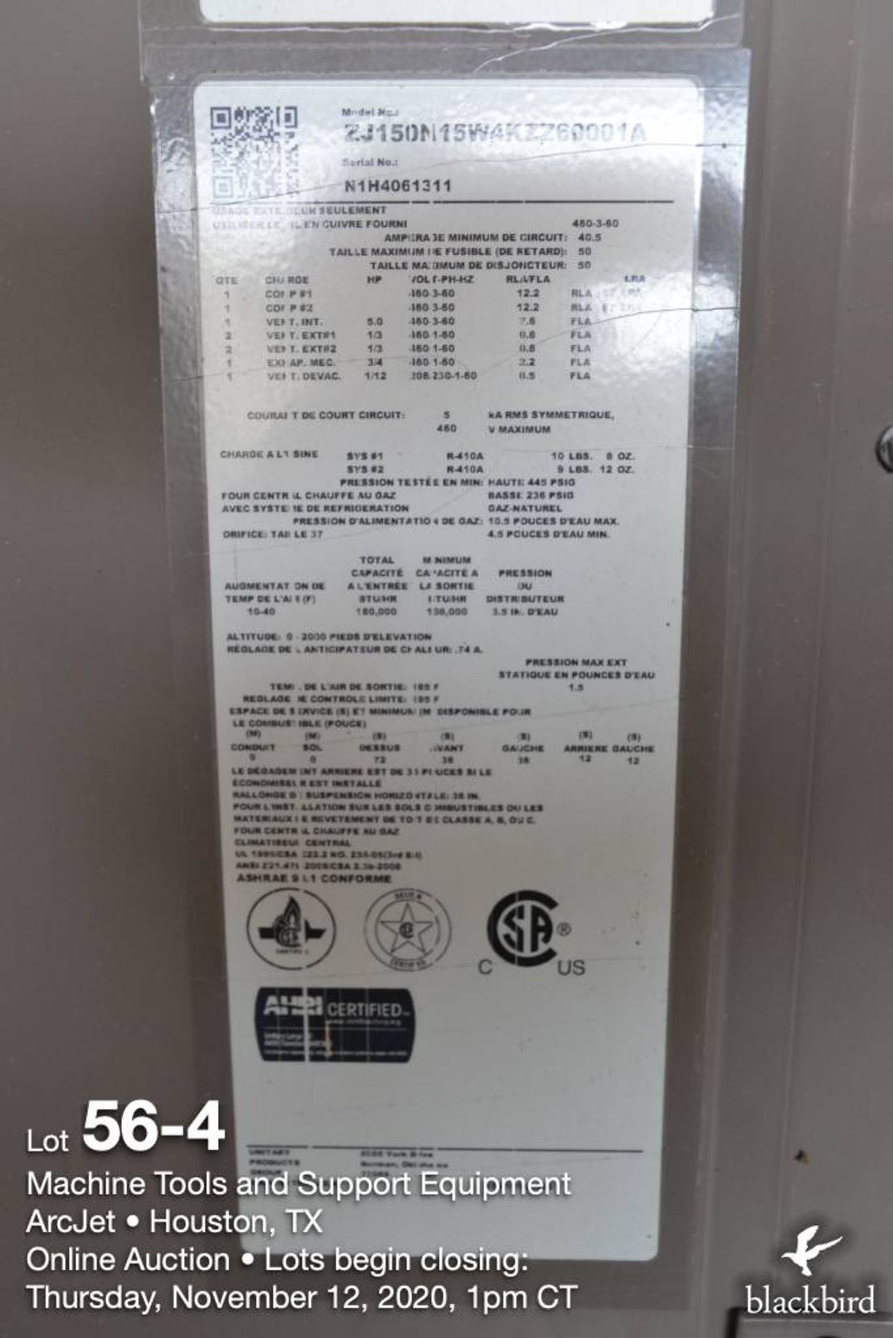 Packaged Rooftop AC Unit, York 12 1/2 Ton air conditioner model ZJ150N15W4KZZ60001A - Image 4 of 4