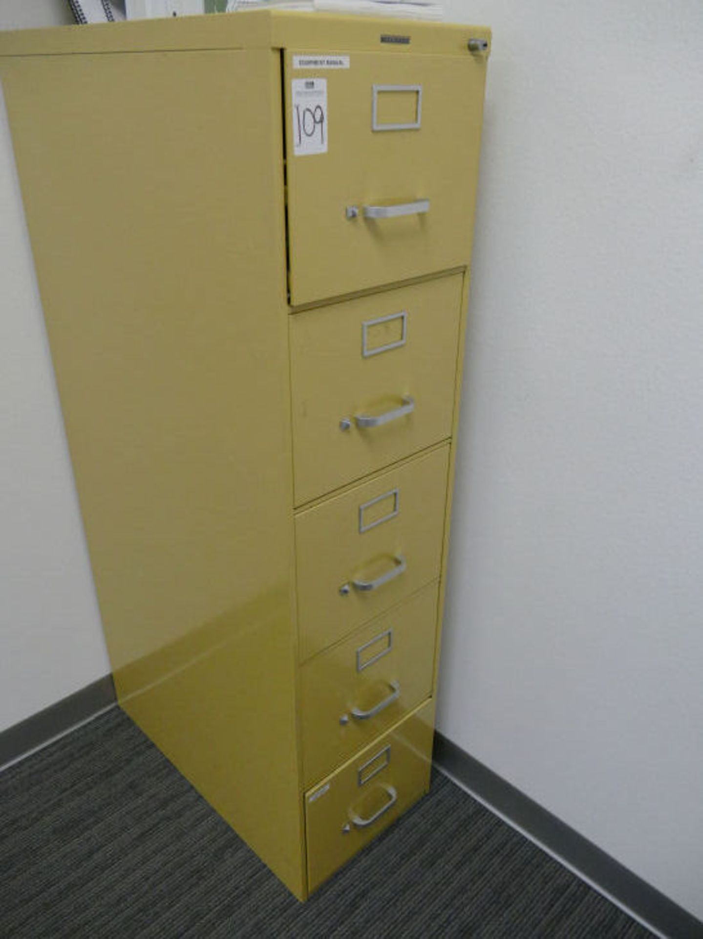 LOT - CONTENTS OF ROOM: WOOD TABLE, 4'x4'; TABLE, 3'x5'; L-SHAPED DESK & FILING CABINET - Image 3 of 3