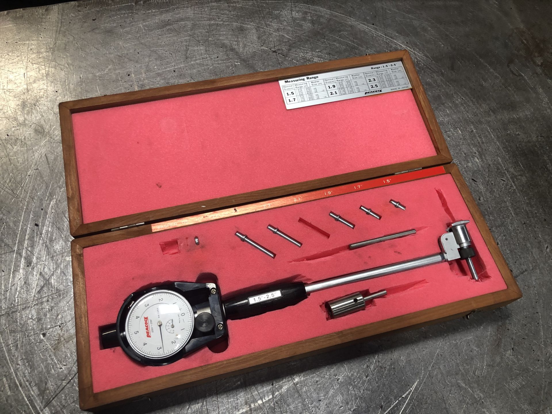 Peacock Dial Bore Gage Set, 15-2.5" with .0001" Indicator