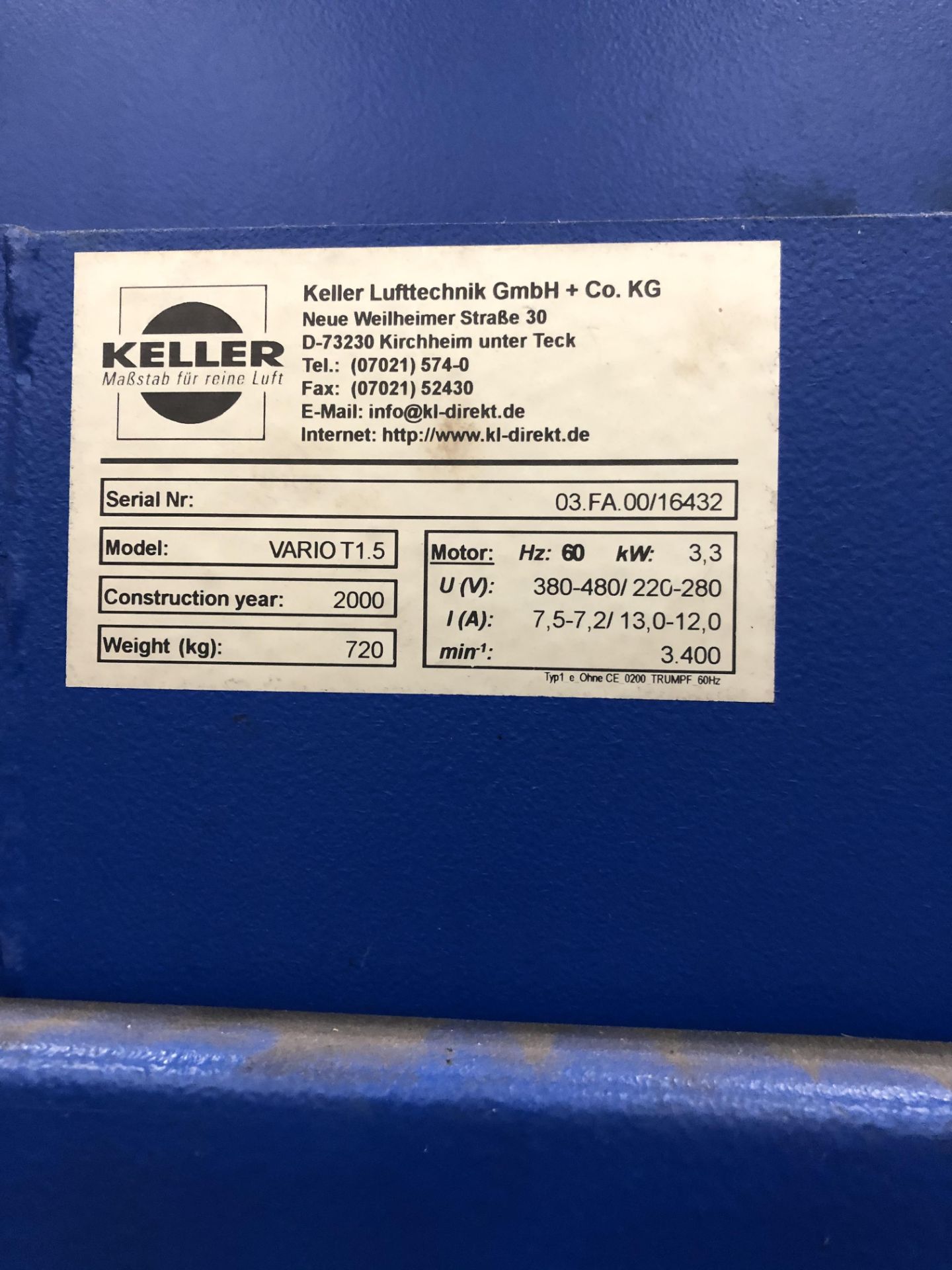 2000 KELLER VARIO T1.5 DUST COLLECTOR - Image 2 of 4