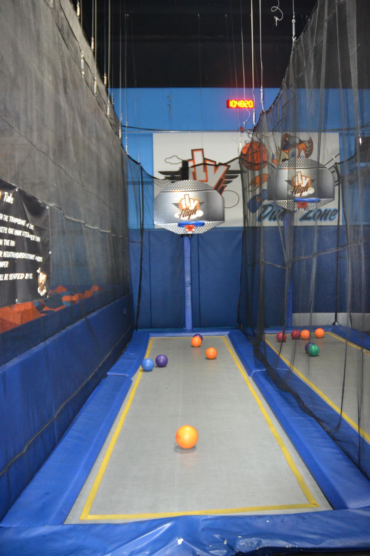 Trampoline Basketball Area Including: (1) 23' x 6' Trampoline, (1) Basketball Hoop w/ Balls, Netting