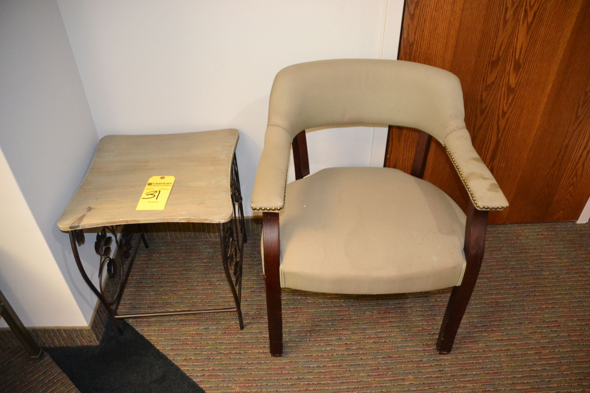 Lot - Metal End Table & Upholstered Chair