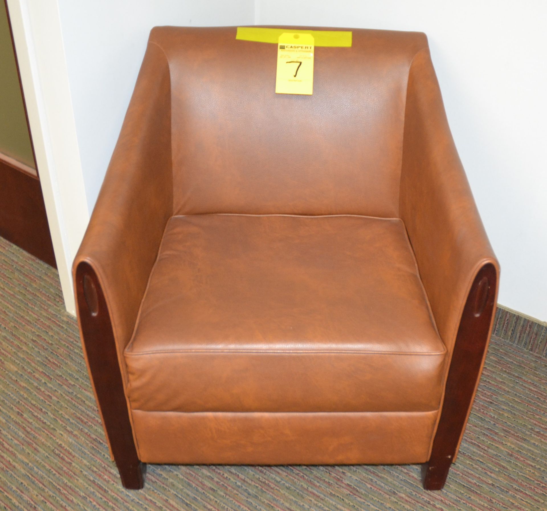 Brown Vinyl Stationary Arm Chairs