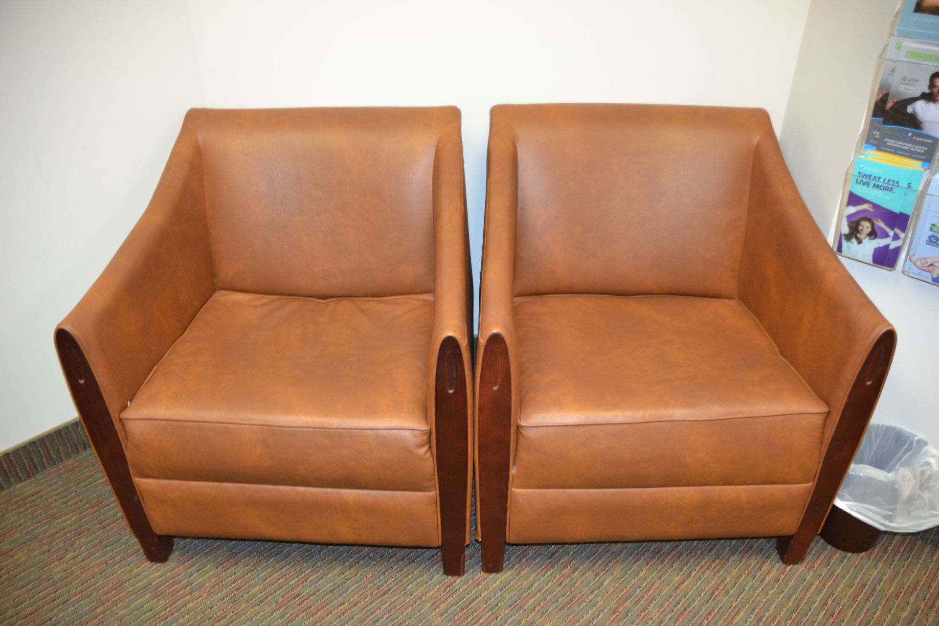 Brown Vinyl Stationary Arm Chairs - Image 2 of 2