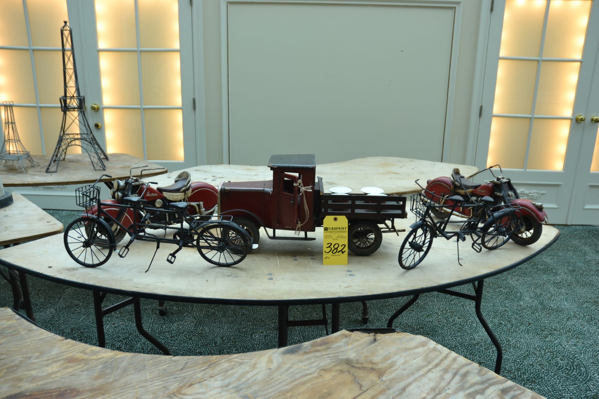 LOT - (5) Pieces of Model Sized Antique Bikes, Cars, & Truck