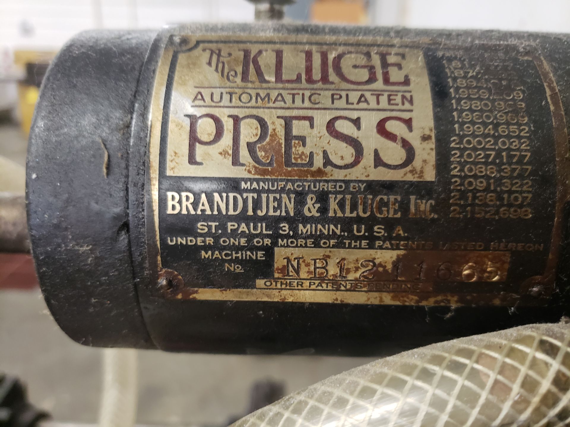 KLUGE AUTOMATIC PLATEN LETTER PRESS MACHINE# NB1211665 (LOCATED AT: 16335 LIMA ROAD BLDG. 4 - Image 3 of 3