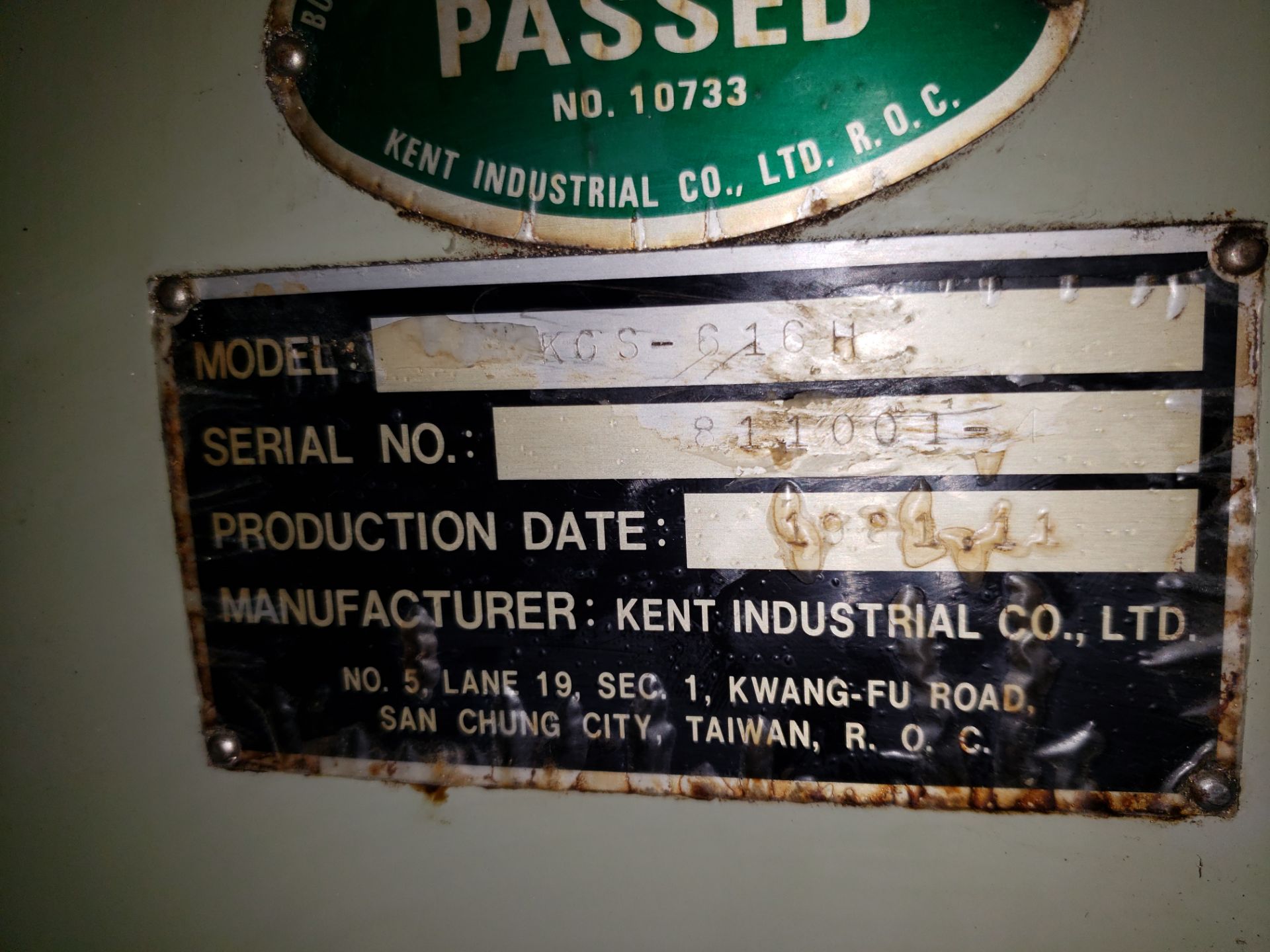 KENT SURFACE GRINDER MODEL-KCS-616-H S#811001-4 MFG. DATE: 1981 (LOCATED AT: 9910 AIRPORT DRIVE, - Image 3 of 3