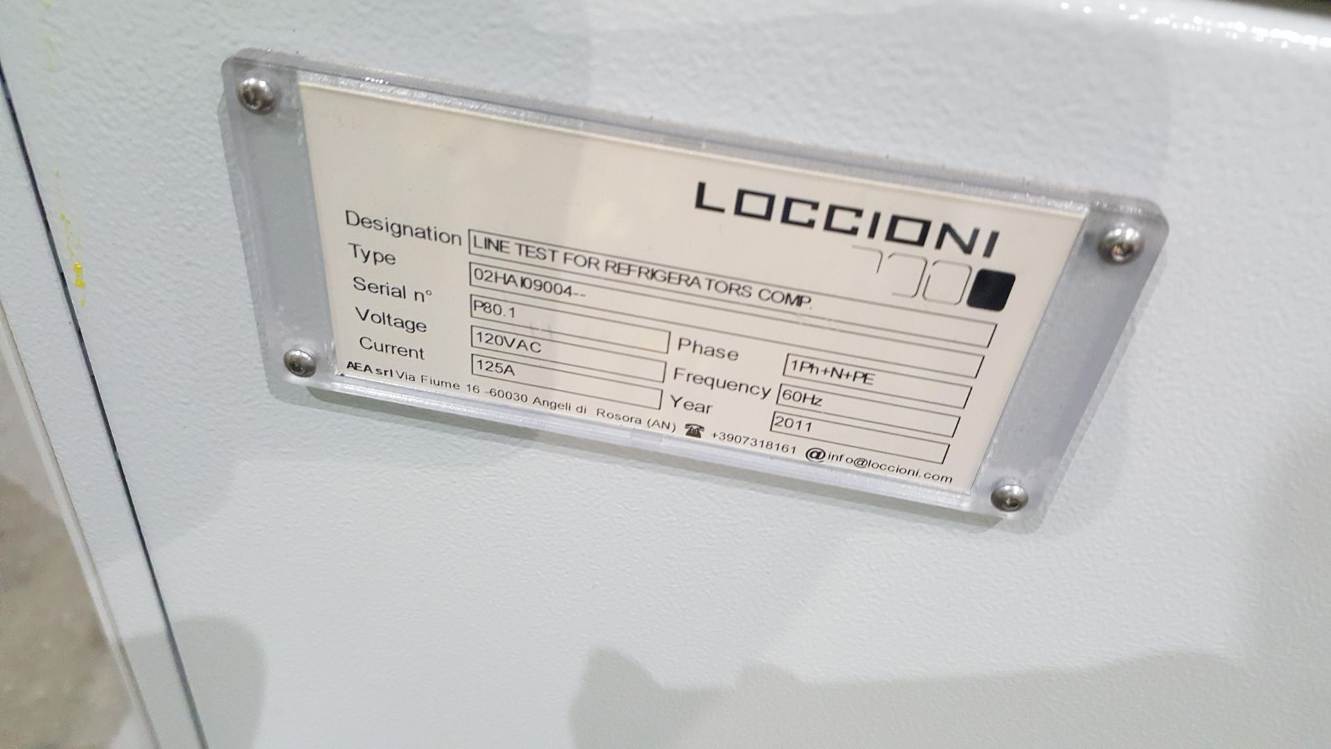 LOCCIONI Control panel Line Test For Refrigerators Comp Type 02HAI09004--, SN P80.1, 120 Vac, Ph1, - Image 2 of 2