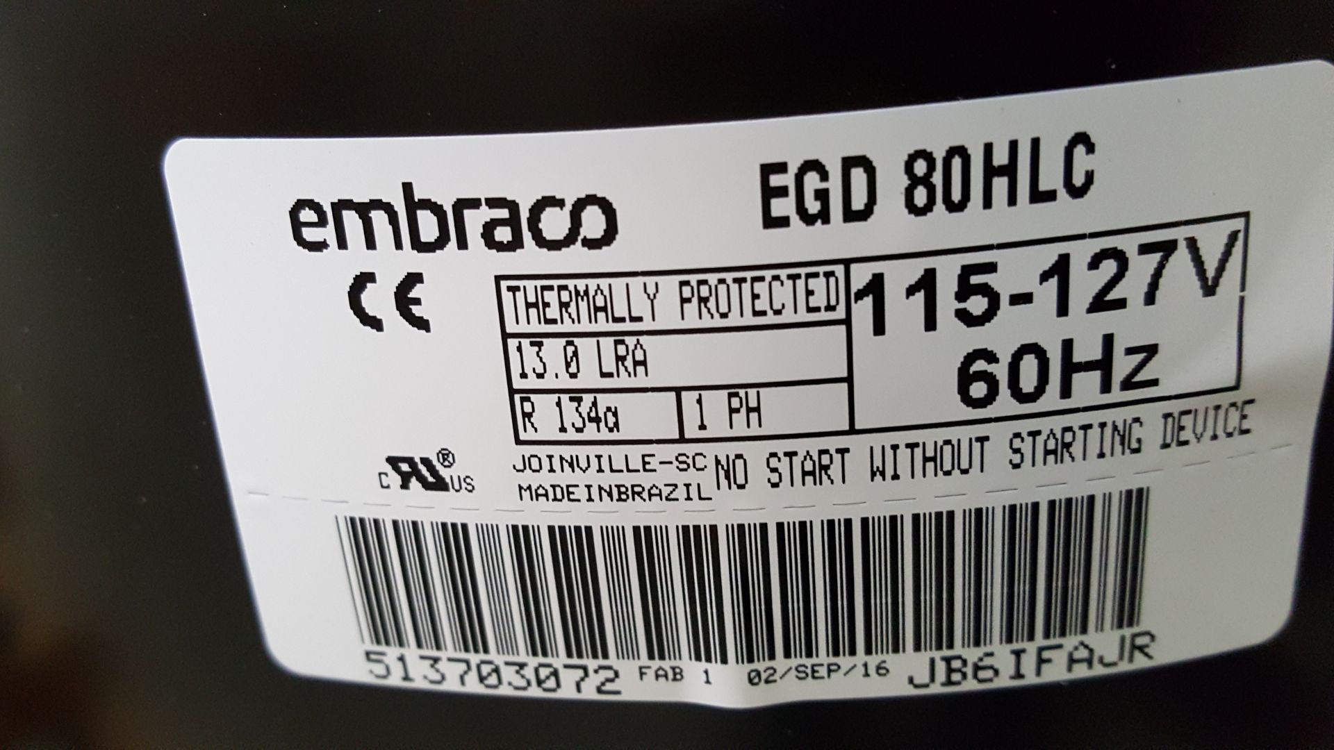 EMBRACO COMPRESSOR FOR REFRIGERATORS THERMALLY PROTECTED - Image 3 of 3
