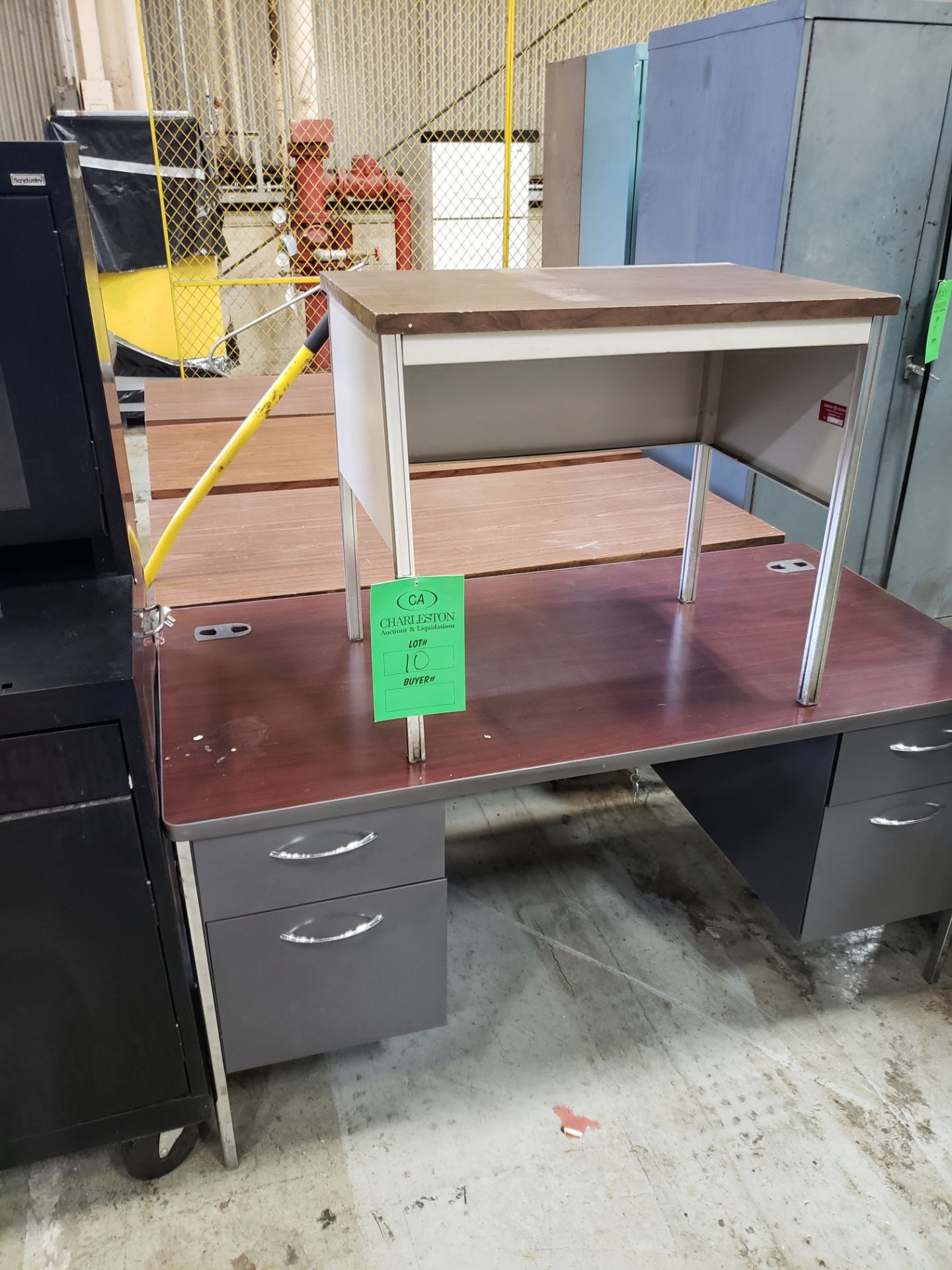 (5) DESKS (1) SANDUSKY COMPUTER CABINET