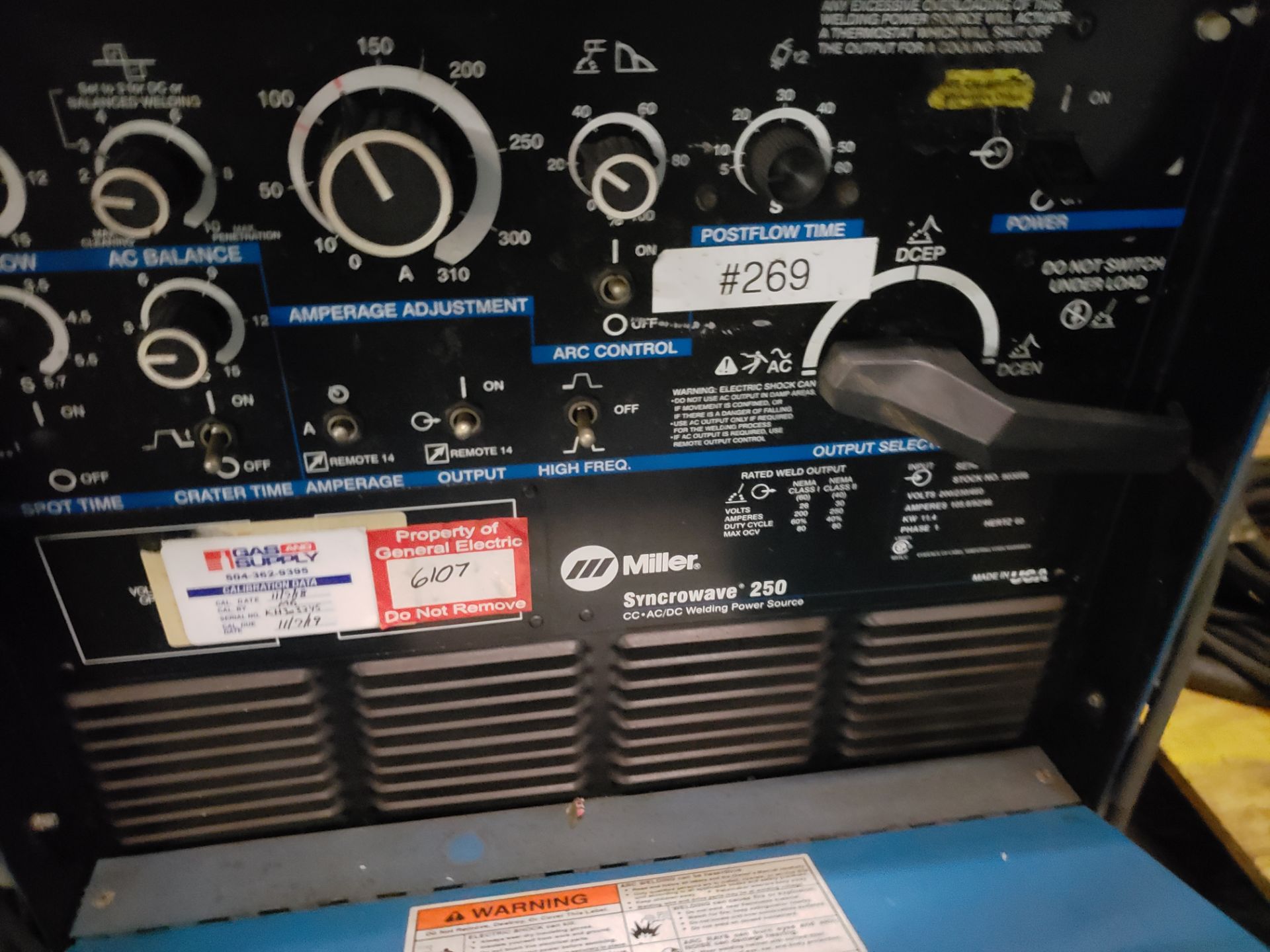 MILLER SYNCROWAVE 250 CC-AC/DC WELDING POWER SOURCE S#KH303245 200/230/460 VOLT 105.8/92/46 AMP 11.4 - Image 2 of 2