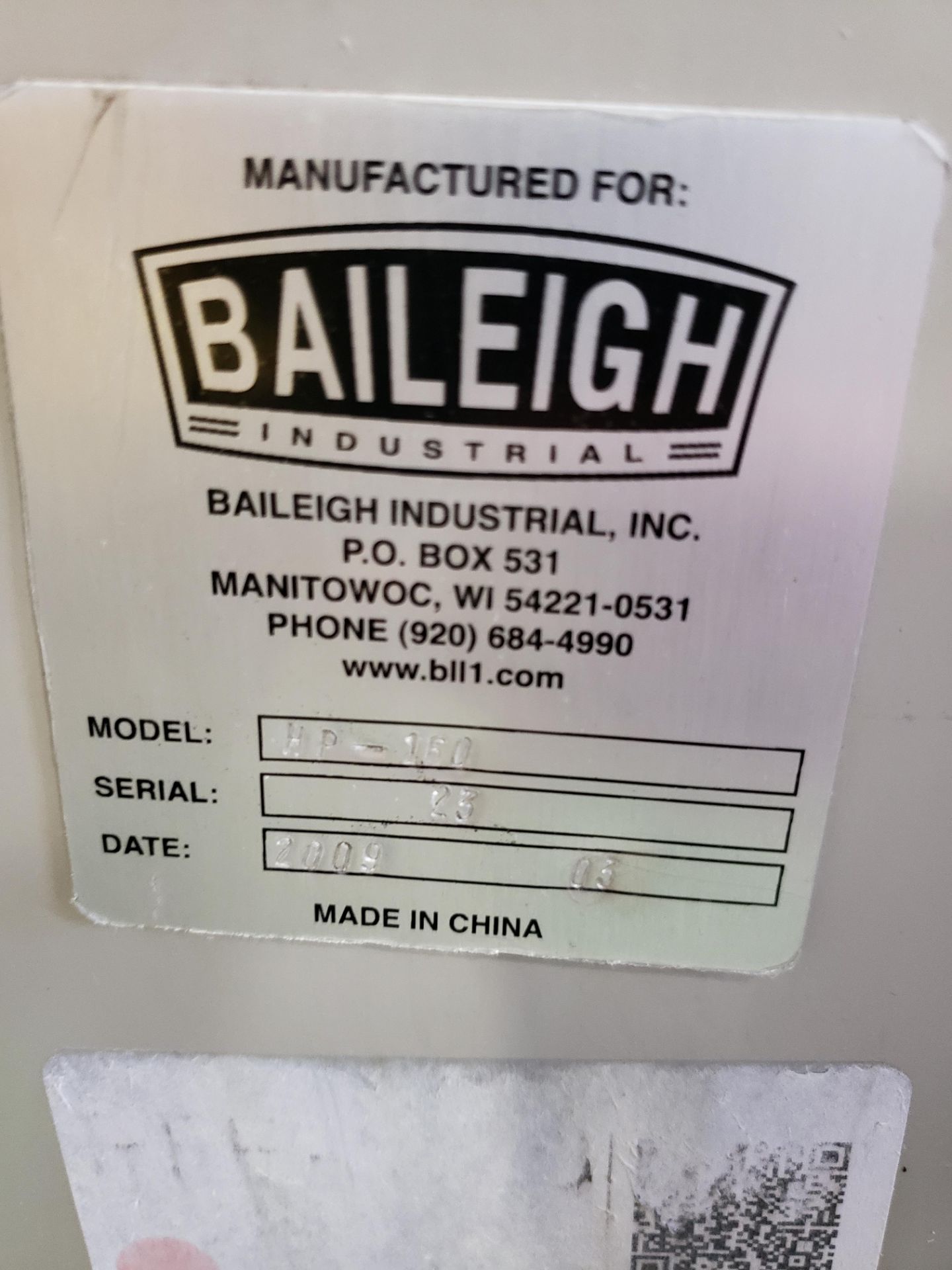 BALEIGH INDUSTRIAL PRESS MODEL-HP-160 S#23 - Image 3 of 3