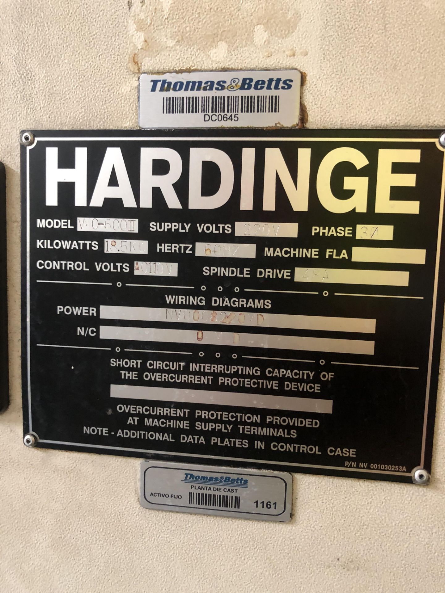 HARDINGE CNC Mill, Model VMC 600 II,220 V, Number of tool pockets 24, Max. spindle speed 8000 - Image 3 of 4