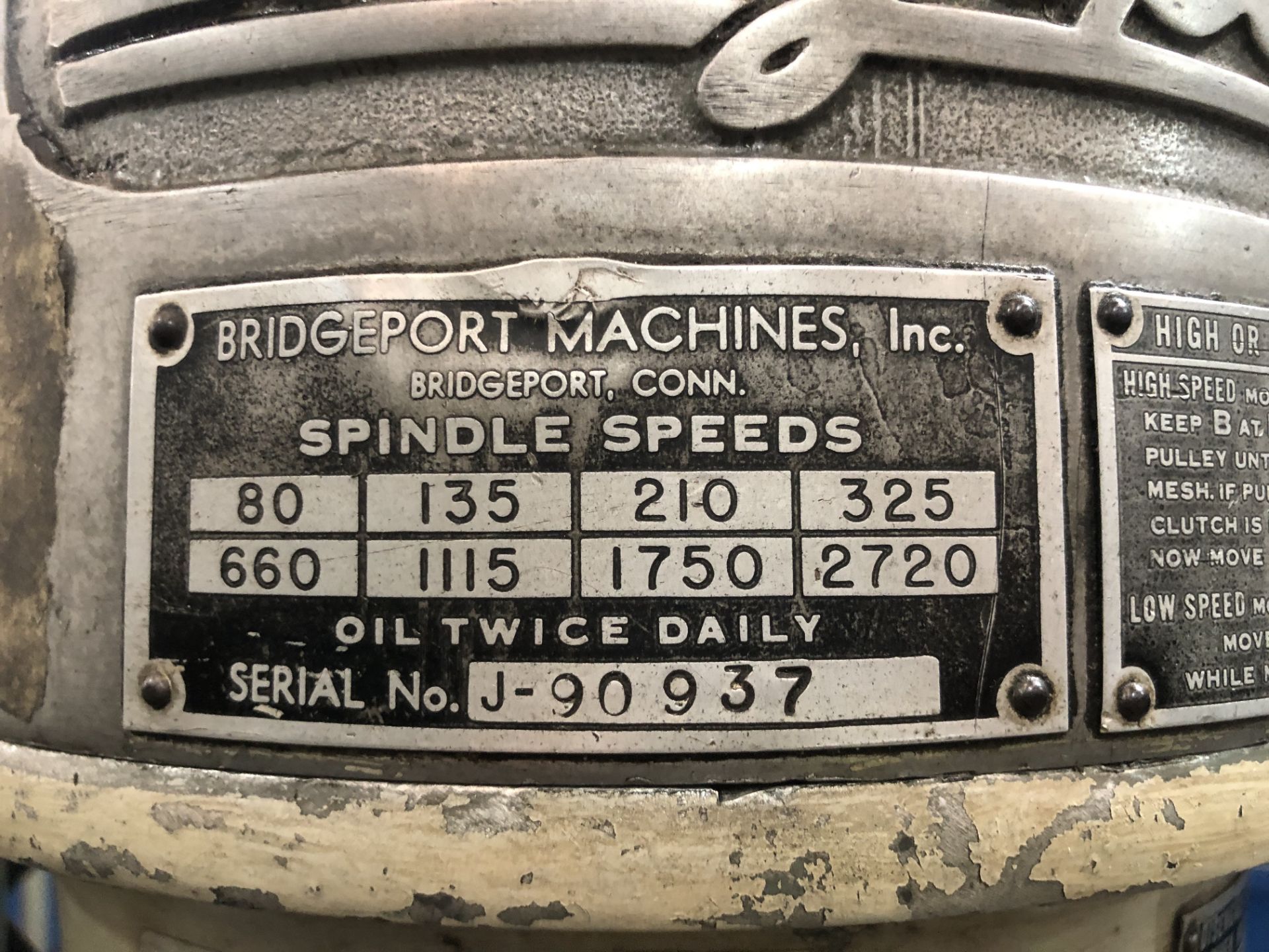 BRIDGEPORT Mill Machine, Model 75829, S/N J-90937 / Fresadora - Image 2 of 2