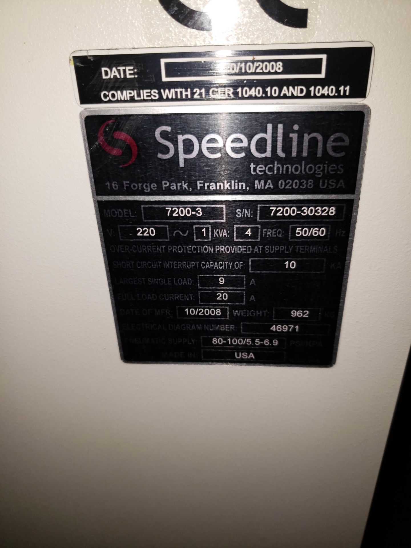 2008 SPEEDLINE CAMALOT XYFLEX PRO PLUS MODEL-7200-3 S#7200-30328 - Image 3 of 3