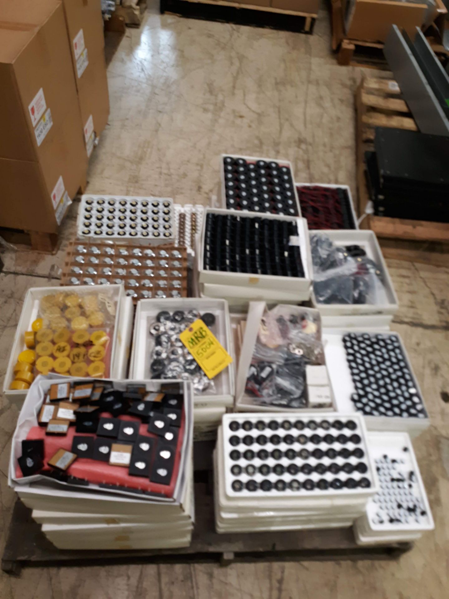 PALLET OF MISC. ELECTRONIC PARTS/COMPONENTS: SMALL SPEAKERS; BUZZERS ETC.