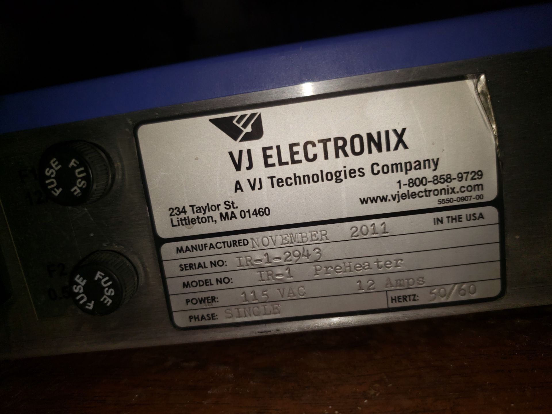 2011 VJ ELECTRONIX HEATER MODEL-IR-1 S#IR-1-2943 POWER 115 VAC 12 AMPS - Image 2 of 2