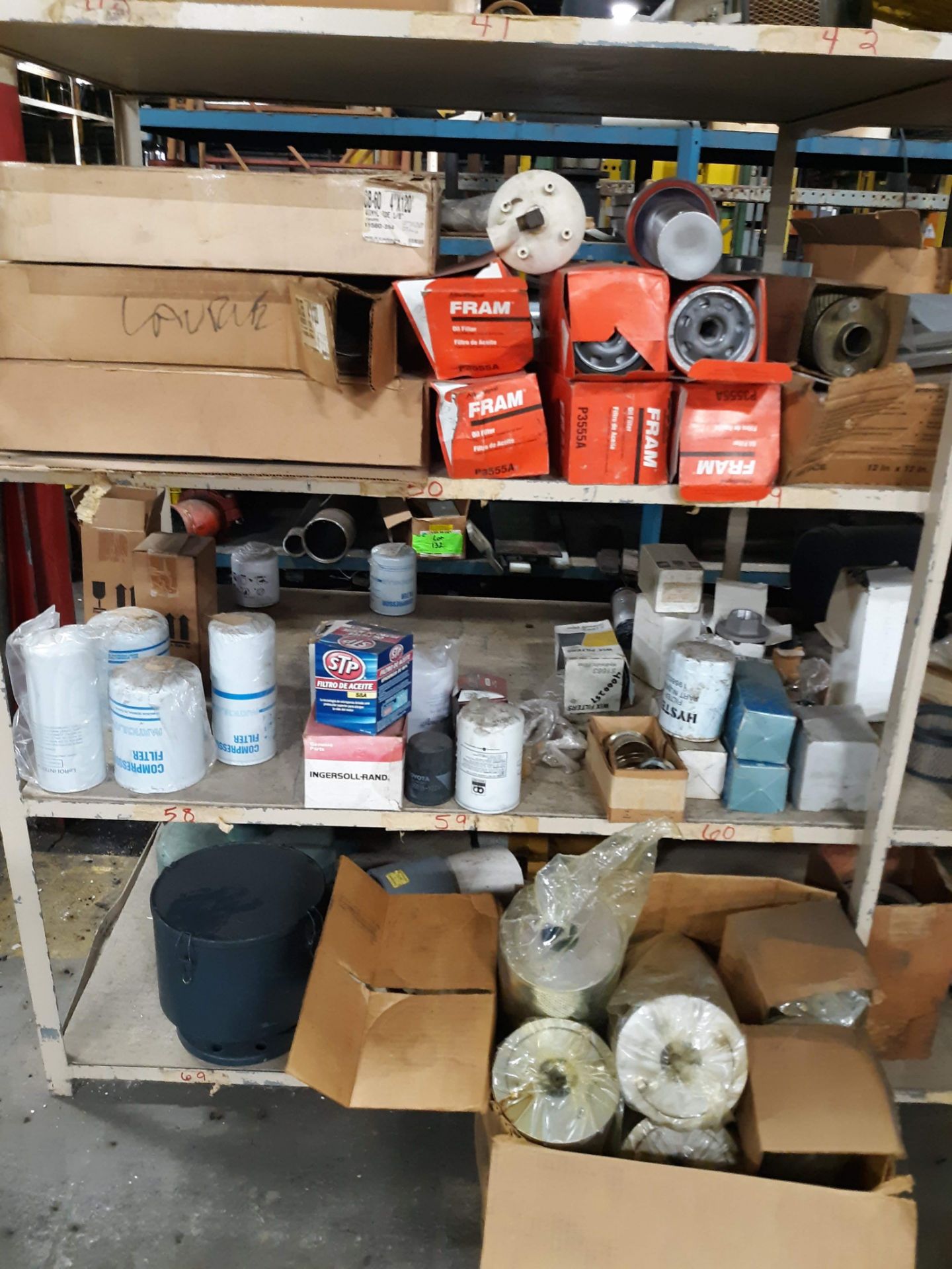CONTENTS OF SHELVES: VARIOUS FILTERS (DUST OIL WATER) FLOOR TILE VINYL WALL TRIM CEILING TILE FILTER - Image 3 of 7