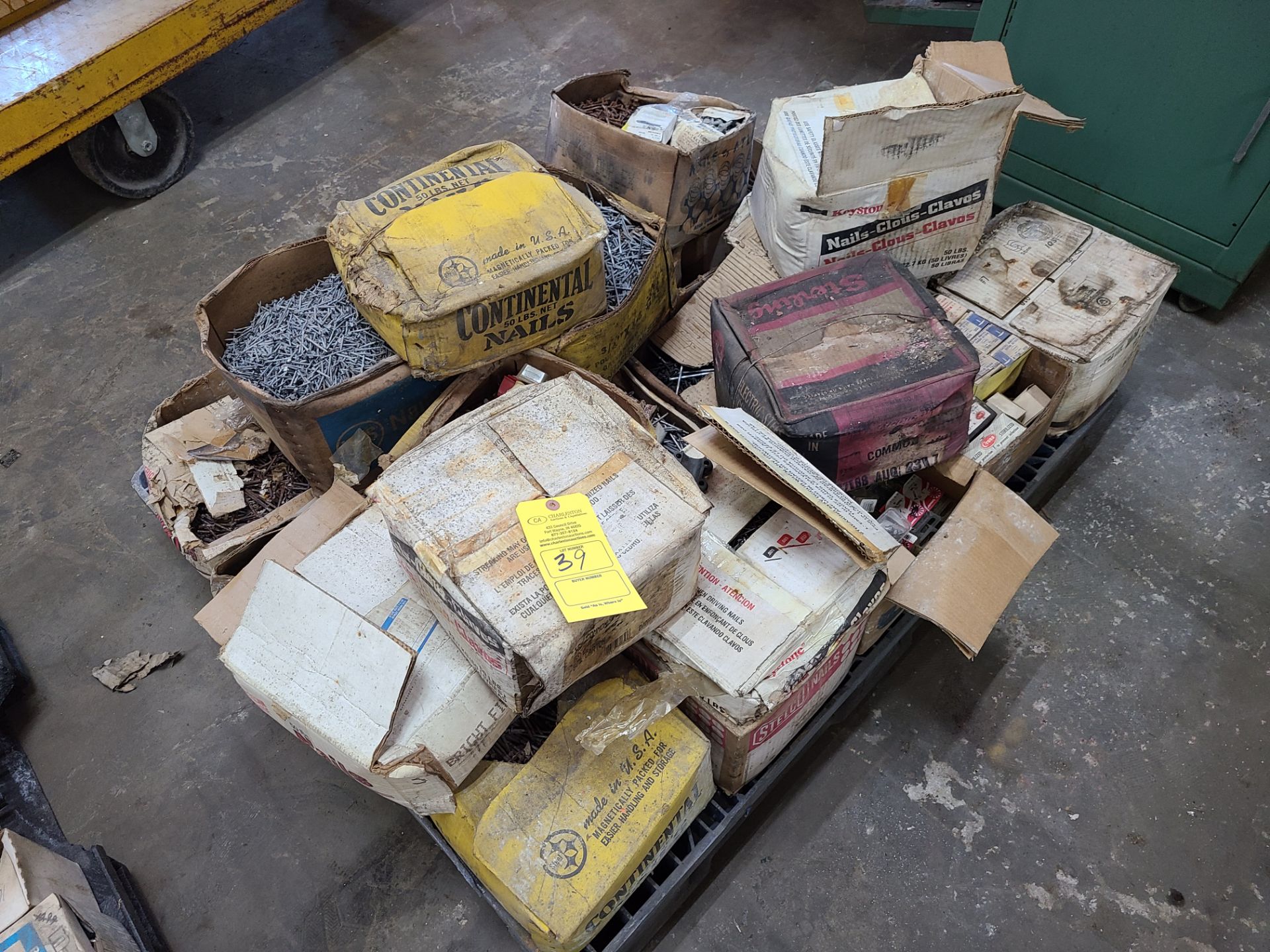 PALLET OF VARIOUS TACKS & NAILS