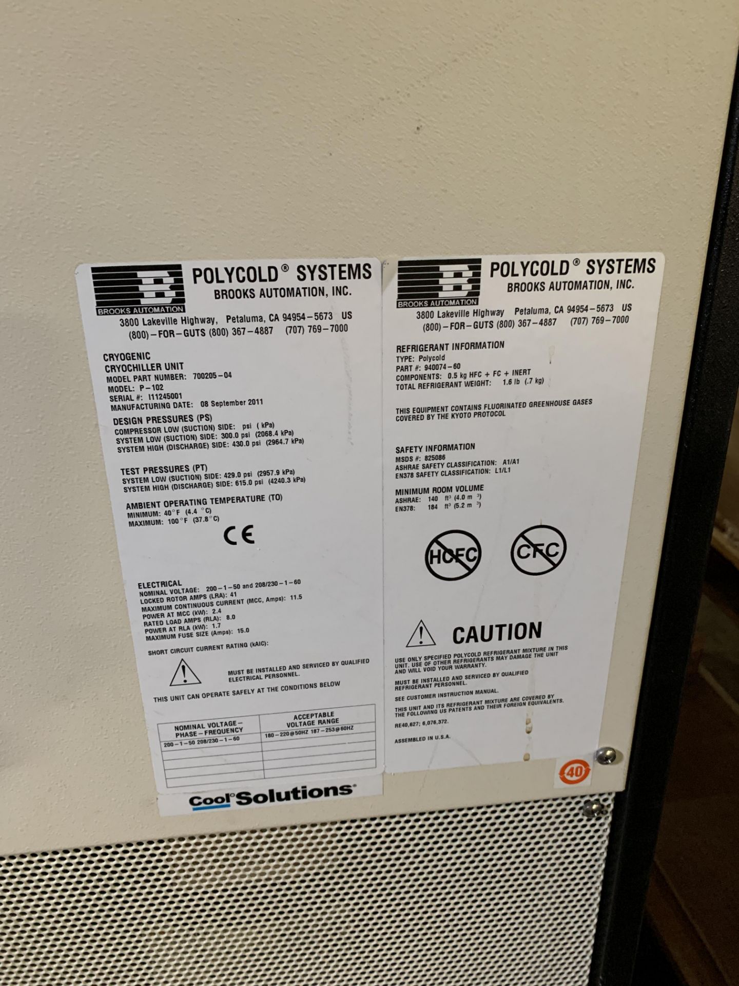 POLYCOLD P102 COMPRESSOR/ COOLING MACHINE - Image 3 of 3