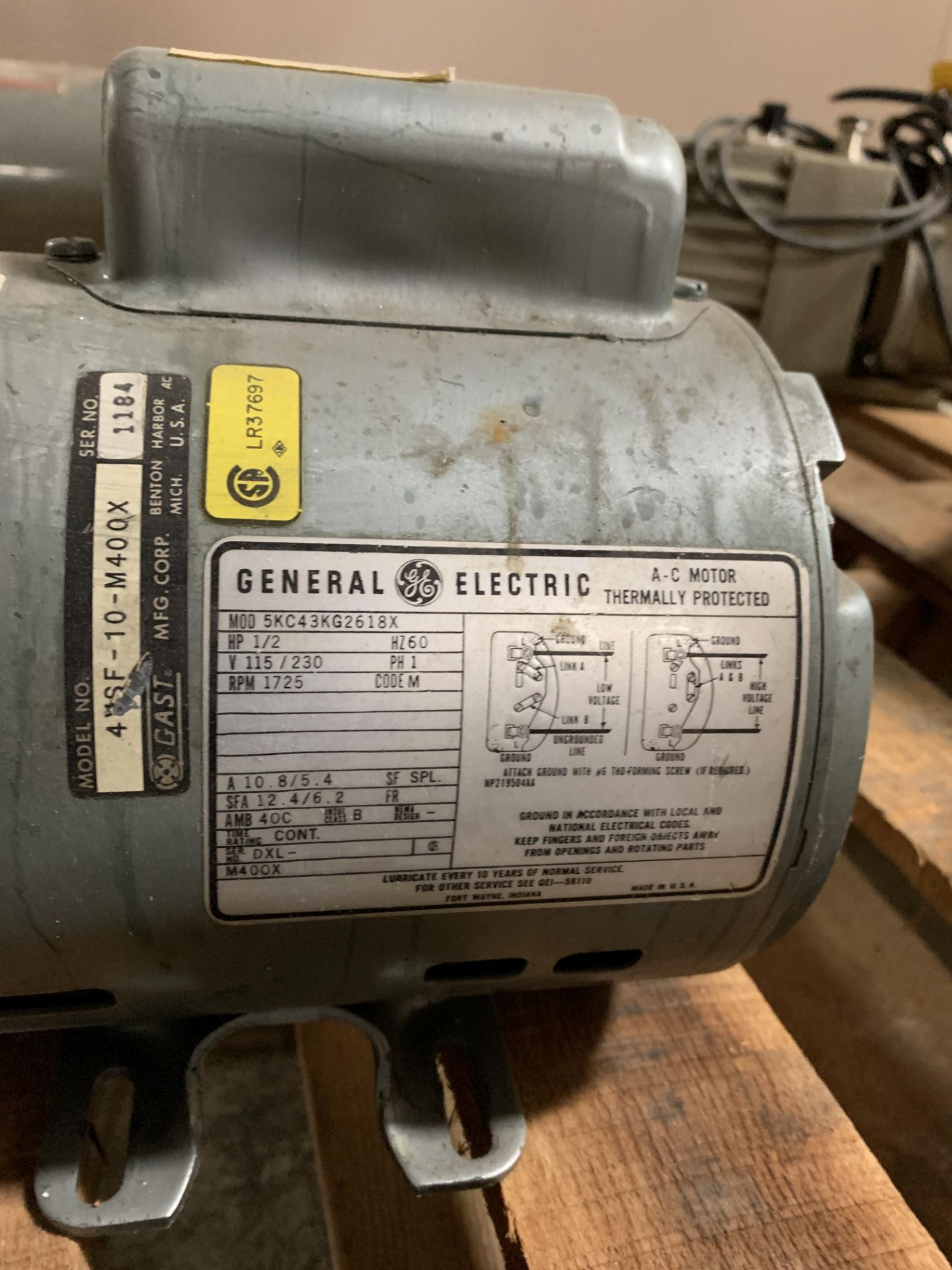 GE VACUUM PUMP W 1/2 HP MOTOR - Image 2 of 2