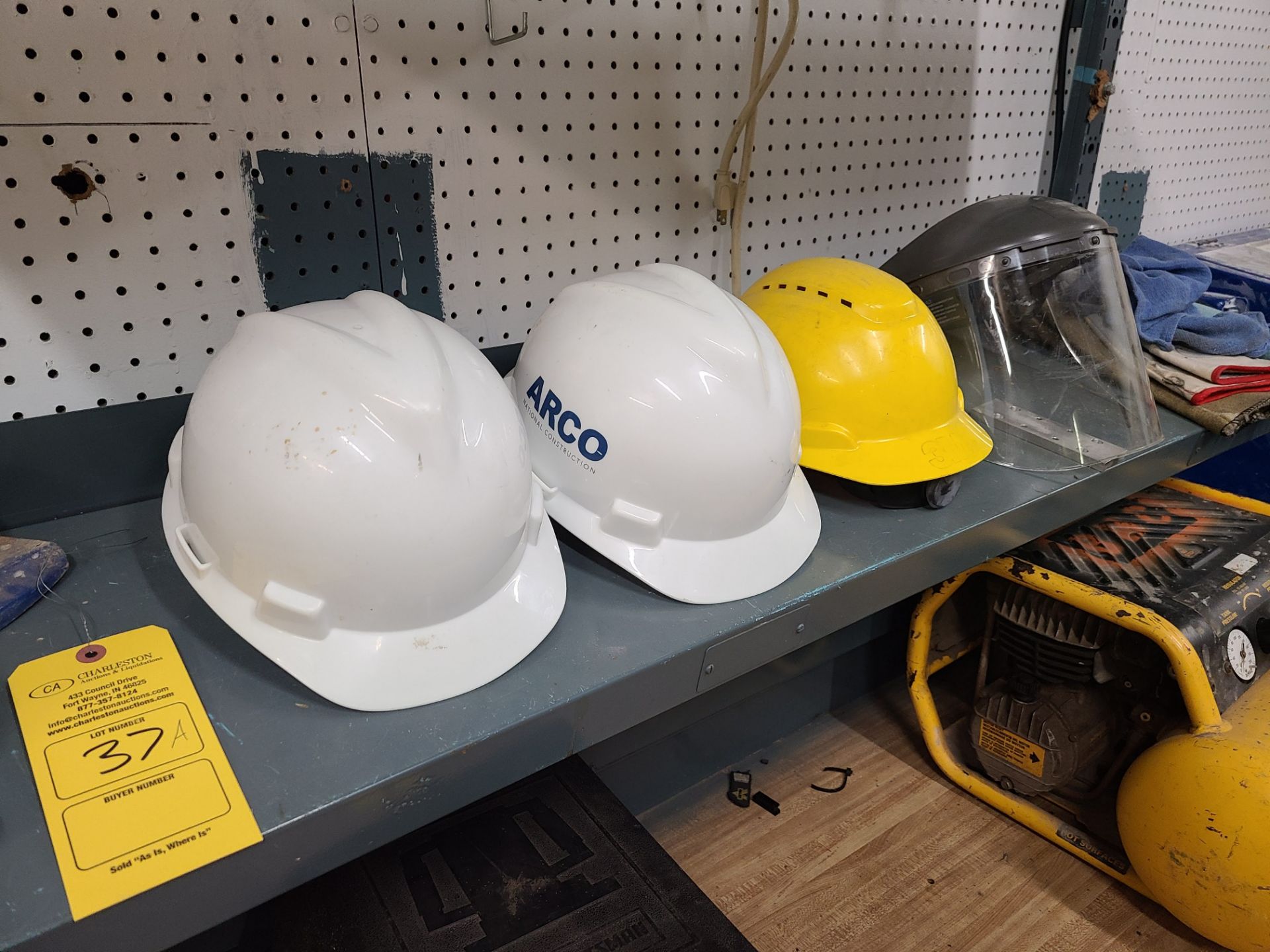 (3)HARD HATS; (1) FACE SHIELD