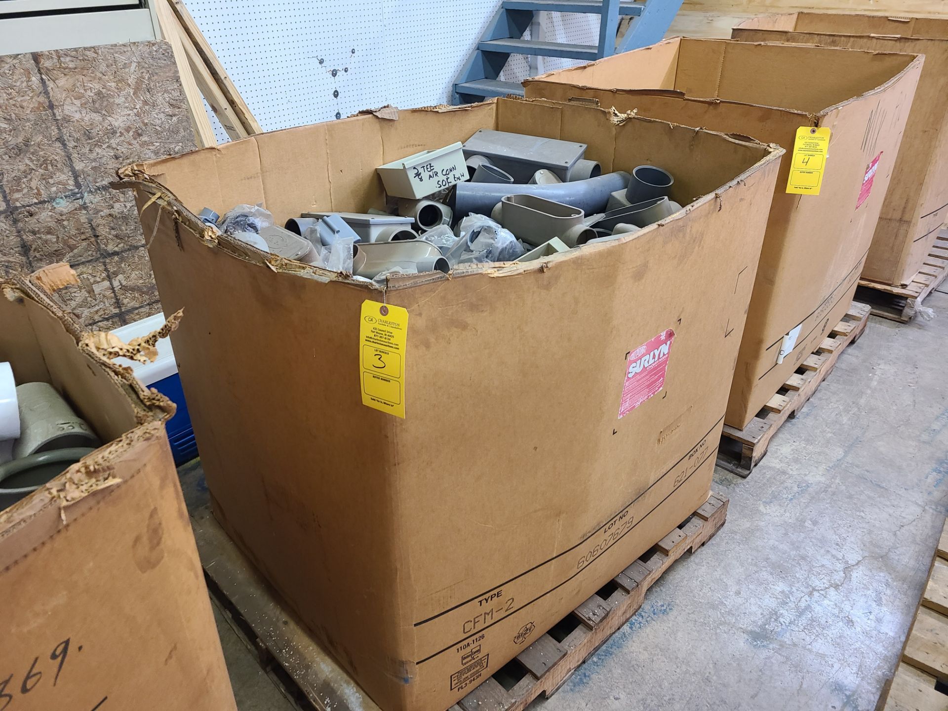 BIN OF VARIOUS PVC ELECTRICAL JUNCTION BOXES