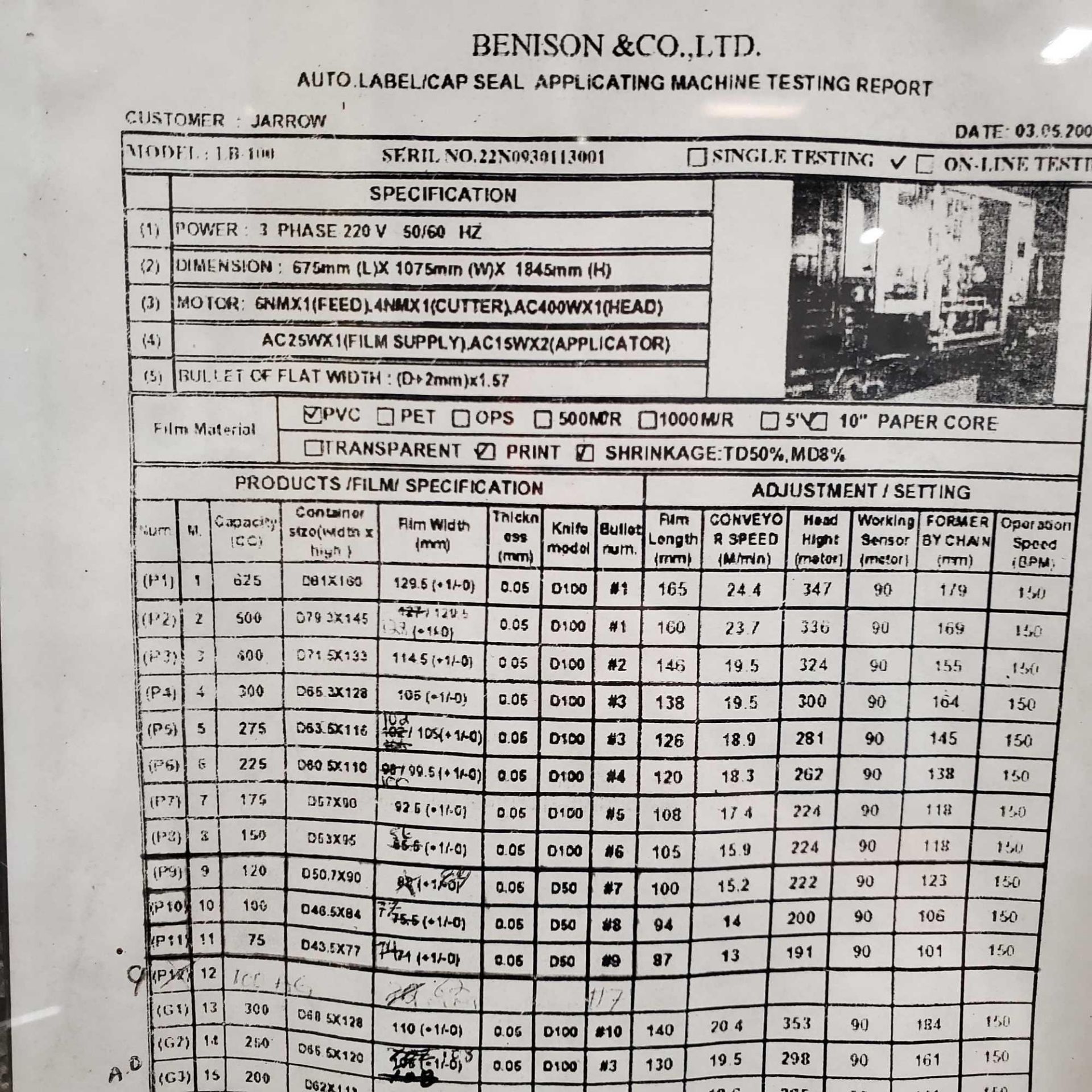 Benison Auto Label/Cap Seal Application LB- 100 Machine - Image 23 of 23