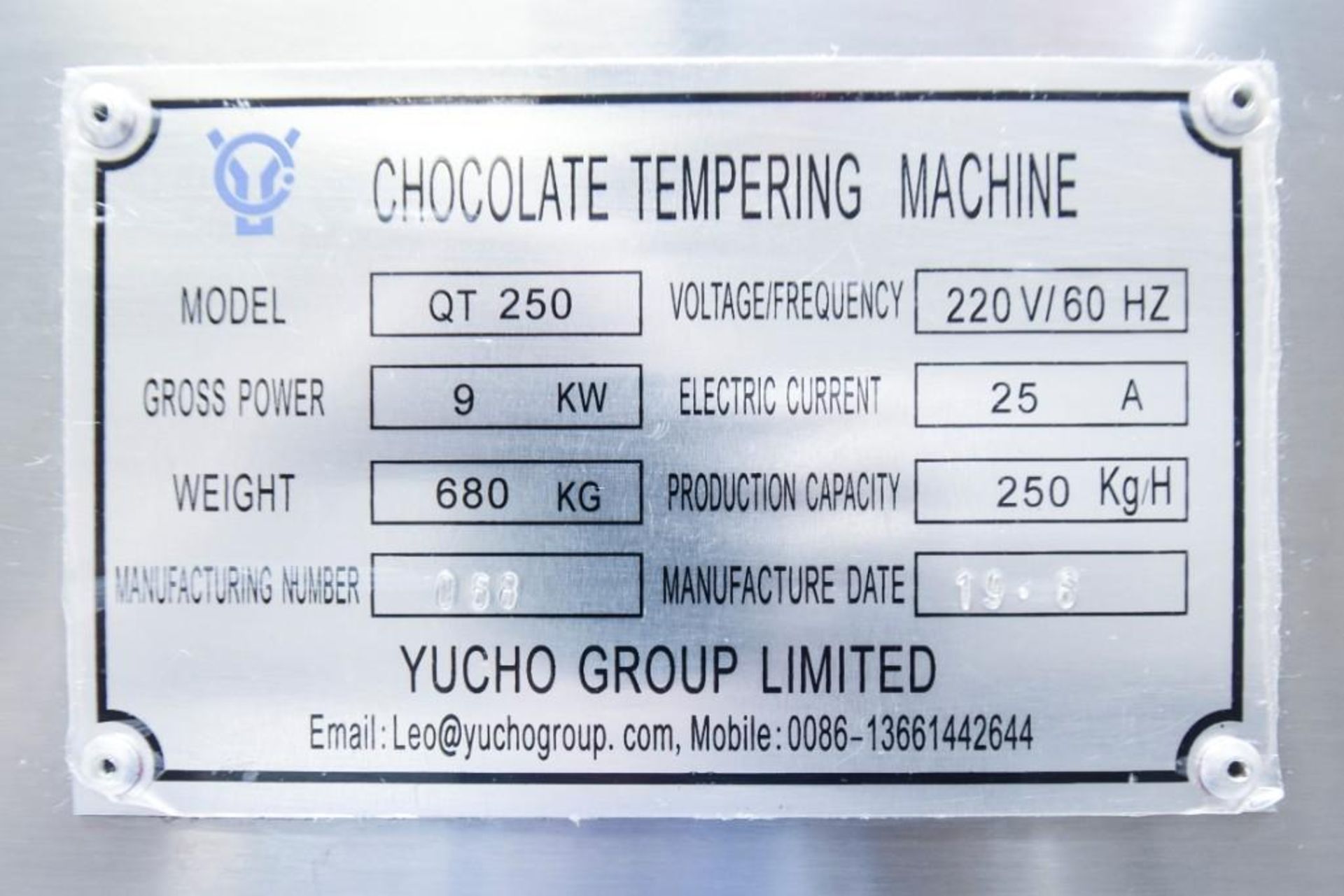 Chocolate Tempering Machine Yucho Group Limited QT 250 - Image 7 of 7