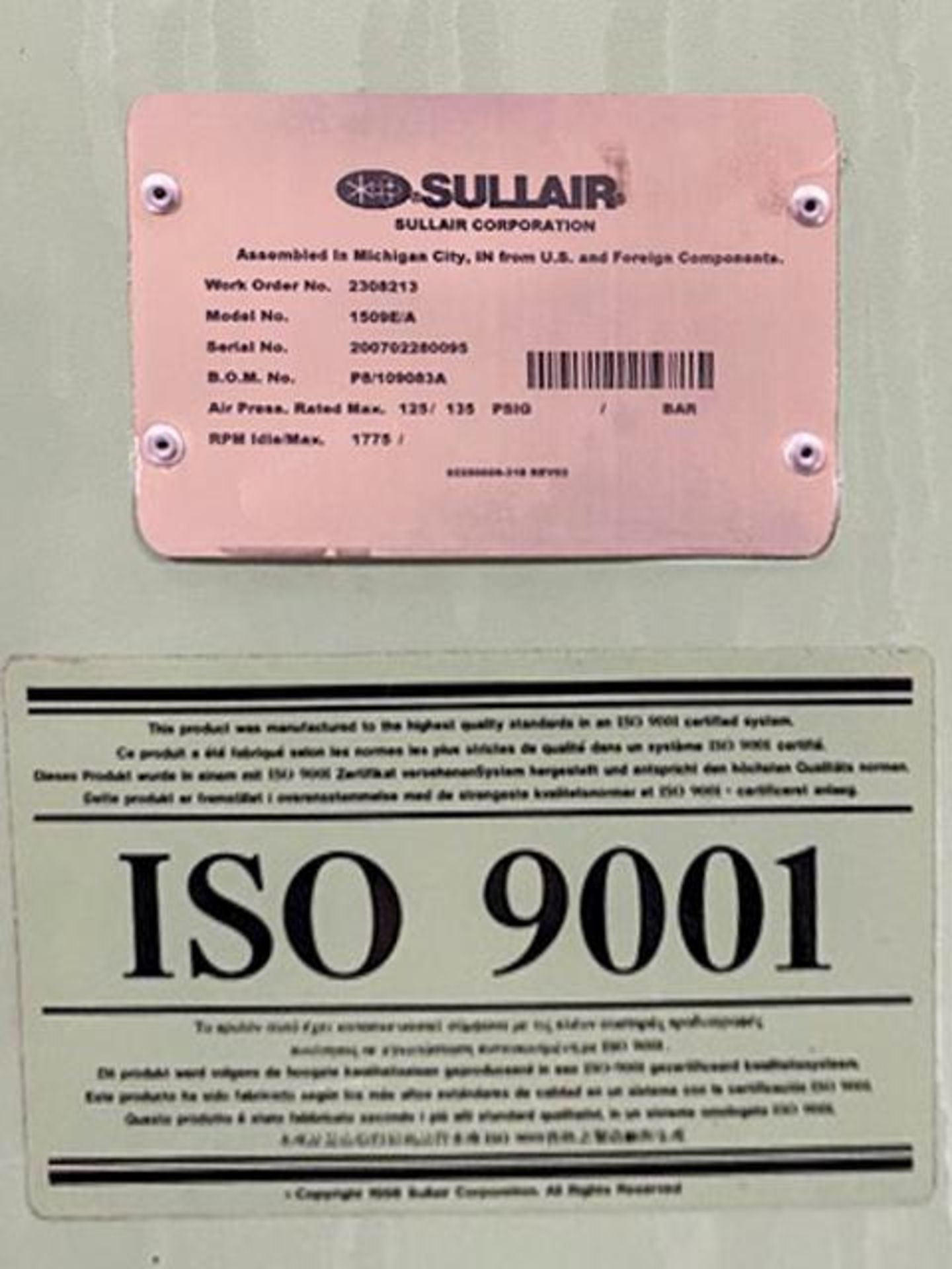 Sullaire Air Compressor 1500E - Image 2 of 3