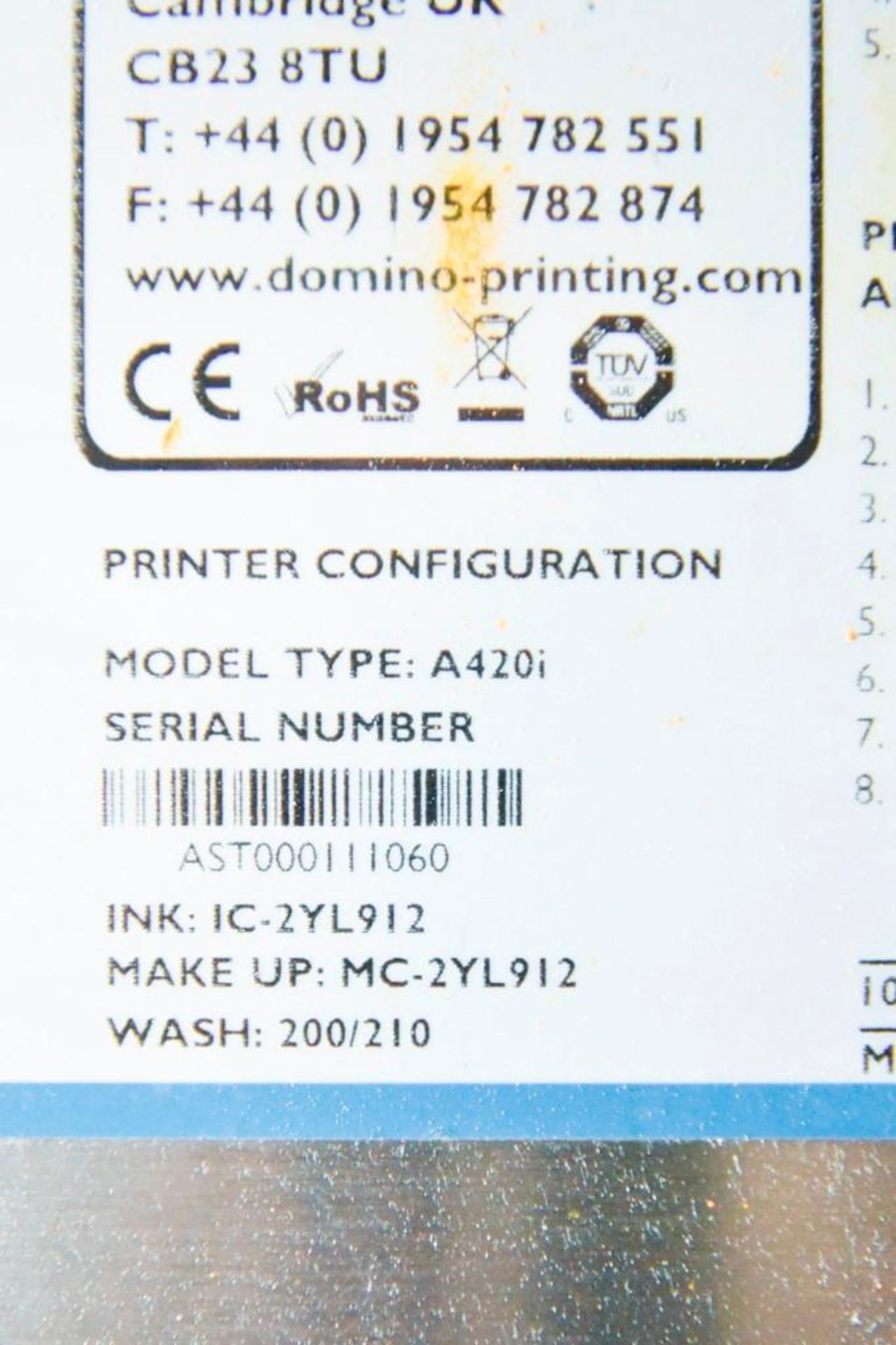 Domino Ink Jet Printer A420i - Image 5 of 5