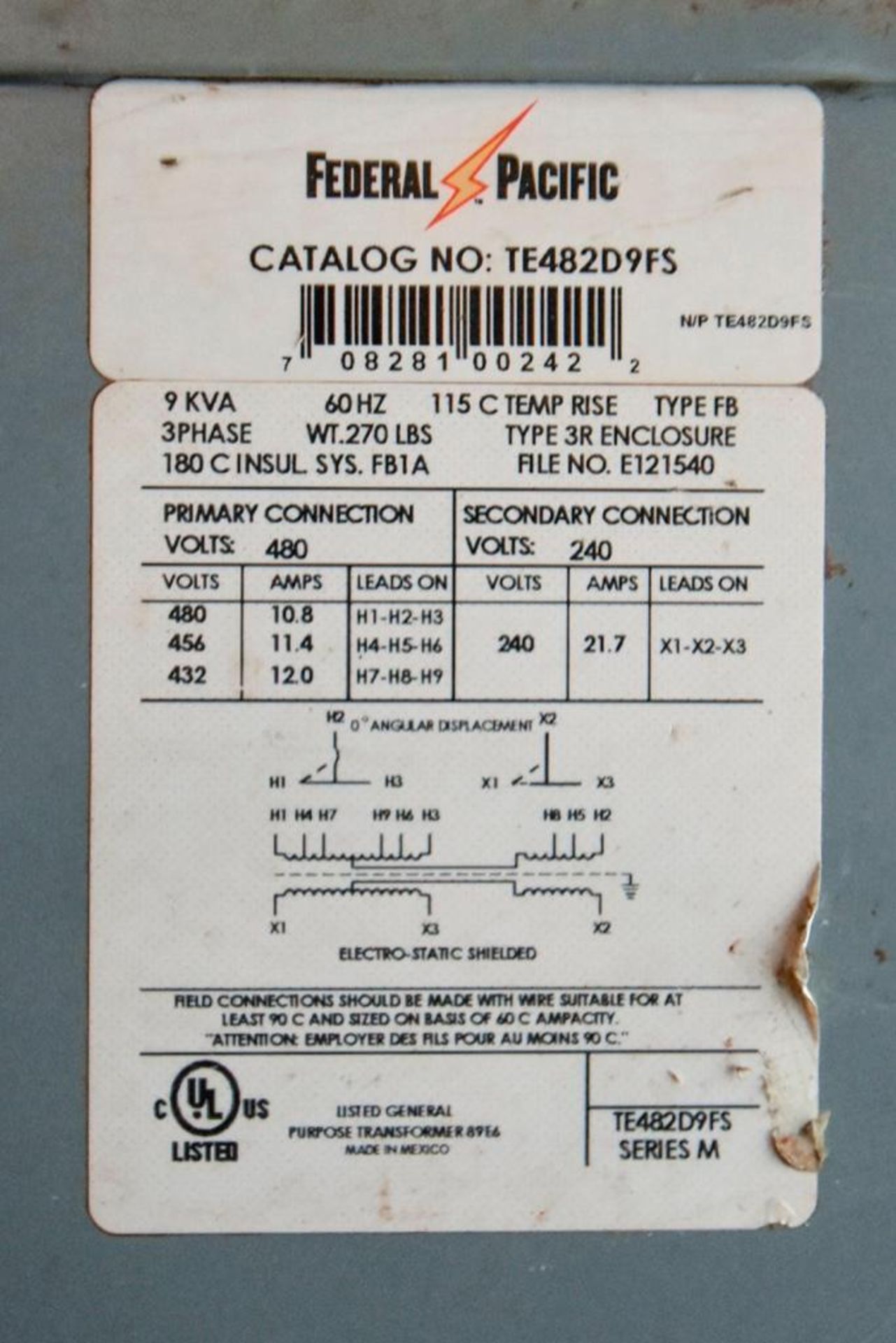 Federal pacific transformer - Image 3 of 4