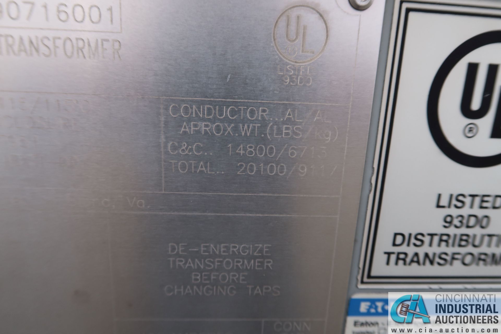 ** 2000/2667 KVA EATON DRY TYPE DISTRIBUTION TRANSFORMER; S/N 1LUBDS90716001, 12,470 HIGH VOLTAGE, - Image 15 of 20