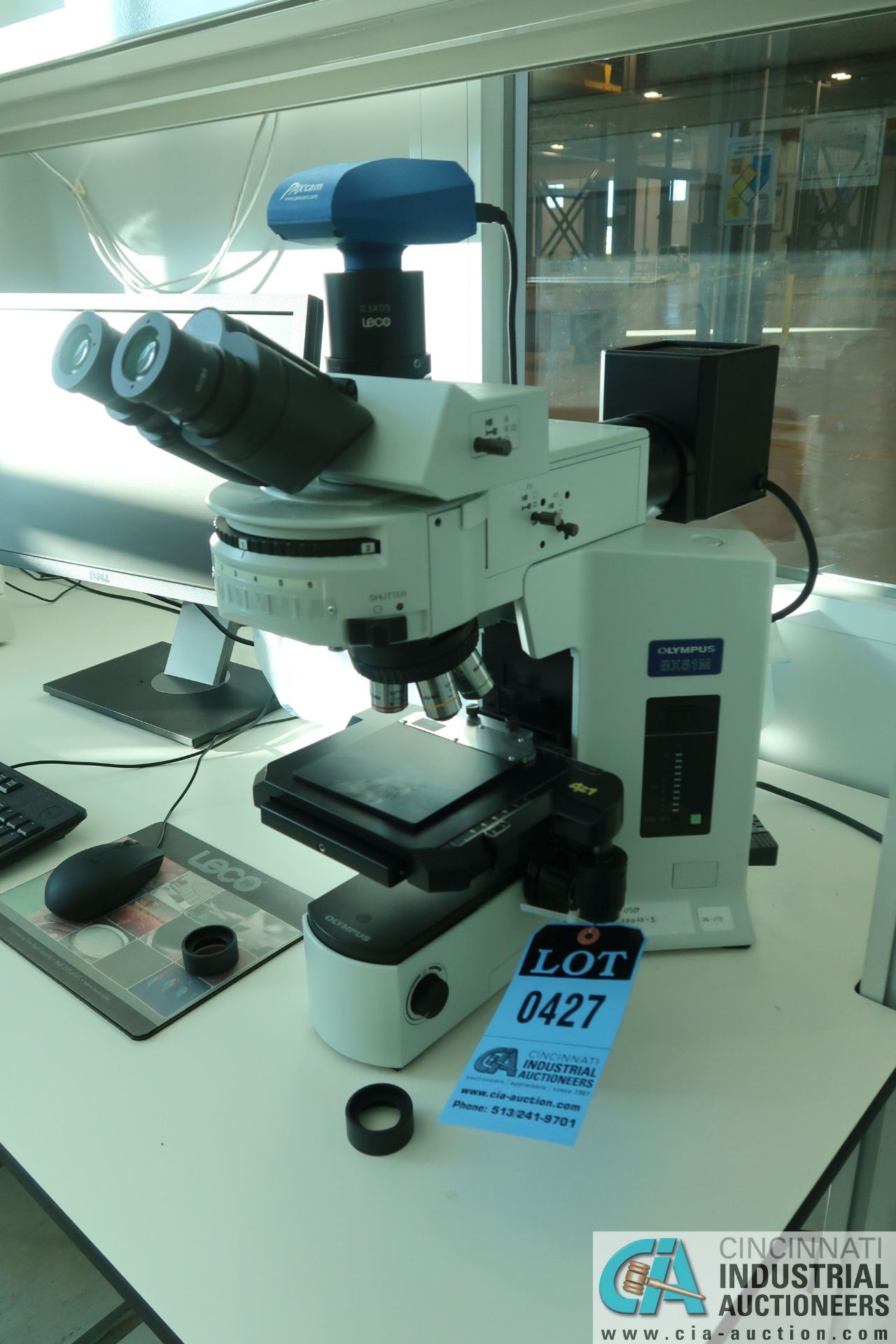 OLYMPUS BX51RF MICROSCOPE WITH TRINOCULAR HEAD; S/N IC51100 WITH PC