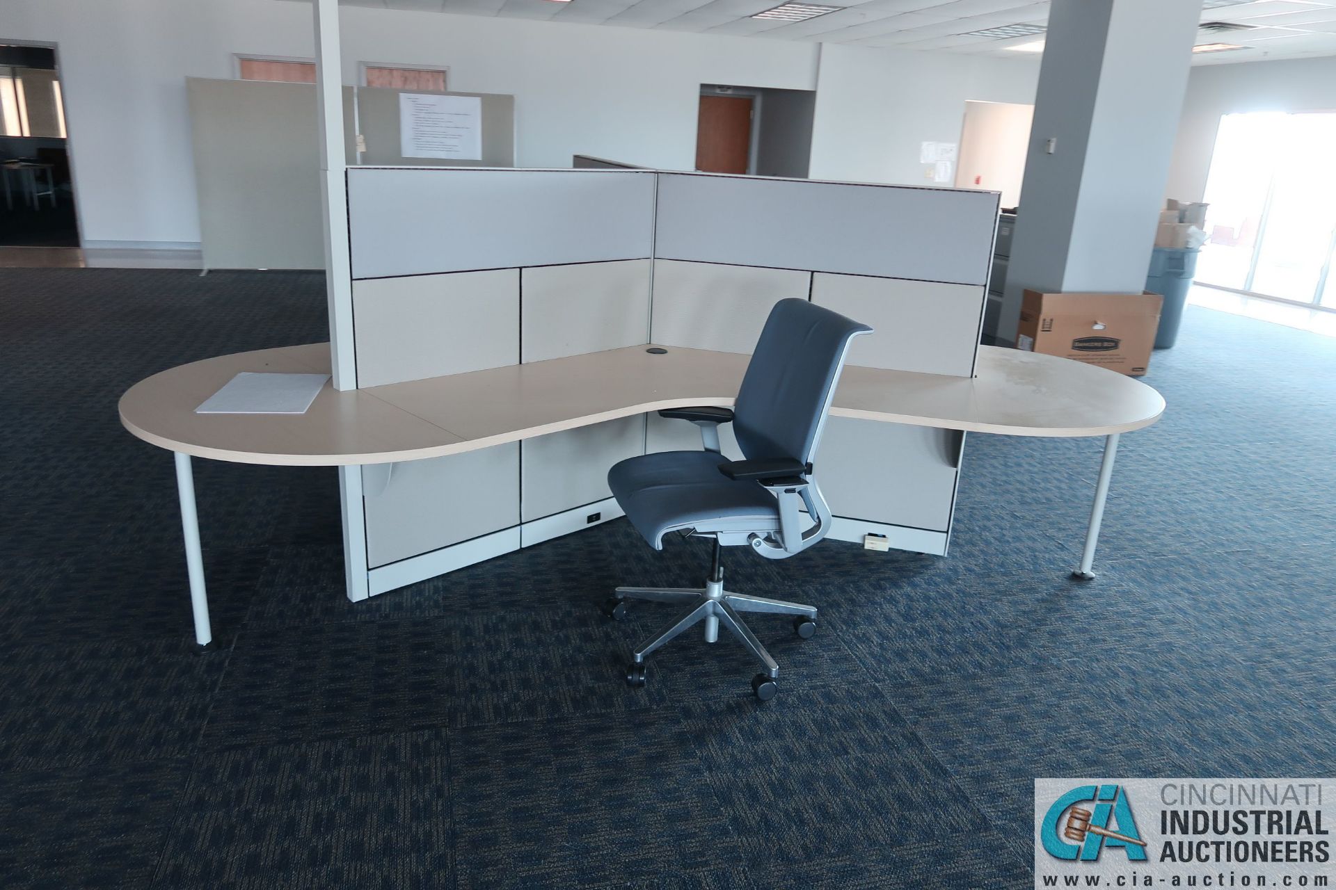 3-STATION MODULAR WORK STATION WITH (1) CHAIR, (2) PARTITION PANELS, (2) LATERAL FILE CABINETS - Image 2 of 3