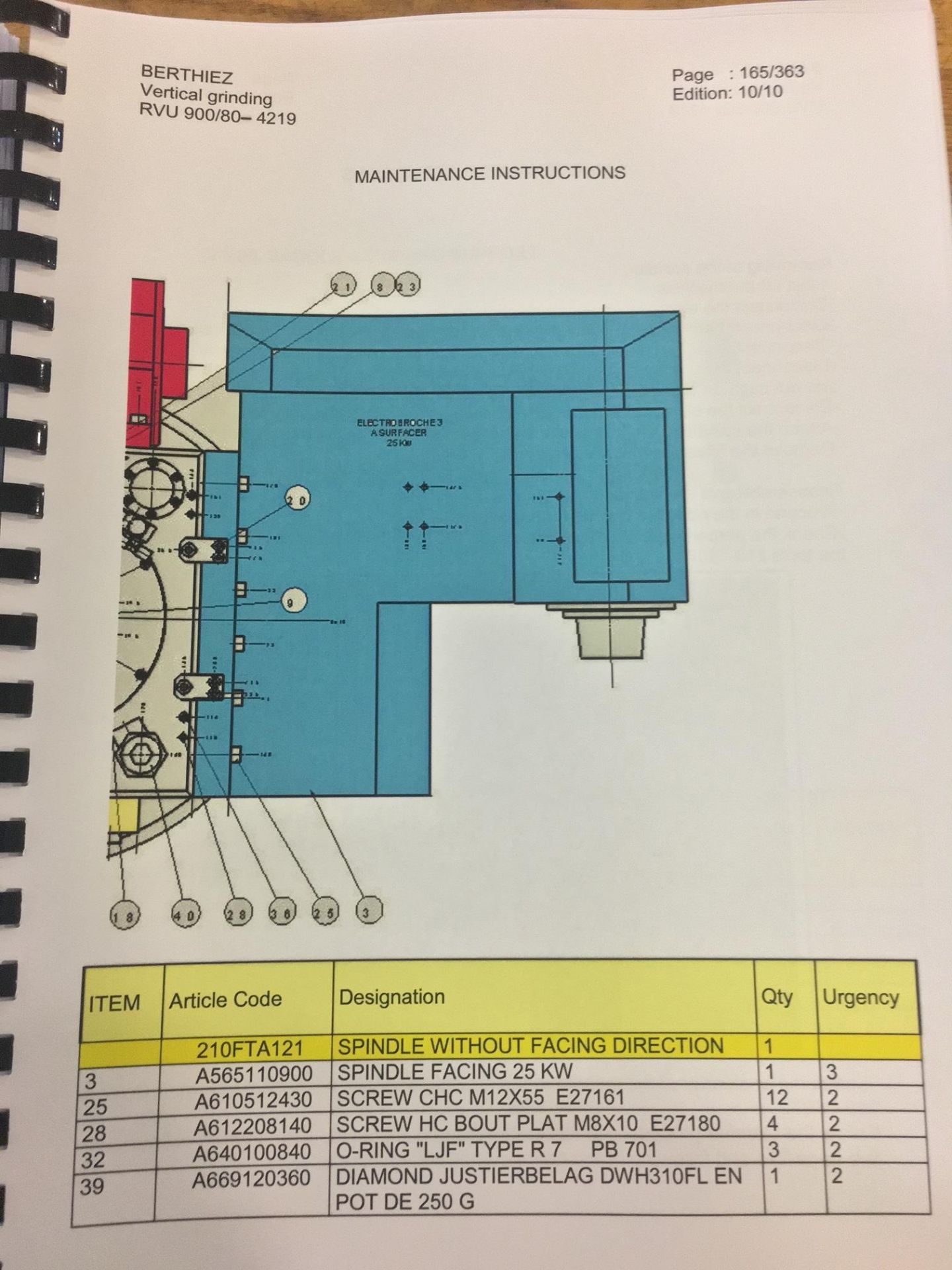 BERTHIEZ MODEL RVU 900/80 ID/OD, WITH TURNING, VERTICAL CNC GRINDER; S/N 4219, 84OD SIEMENS CONTROL - Image 32 of 33