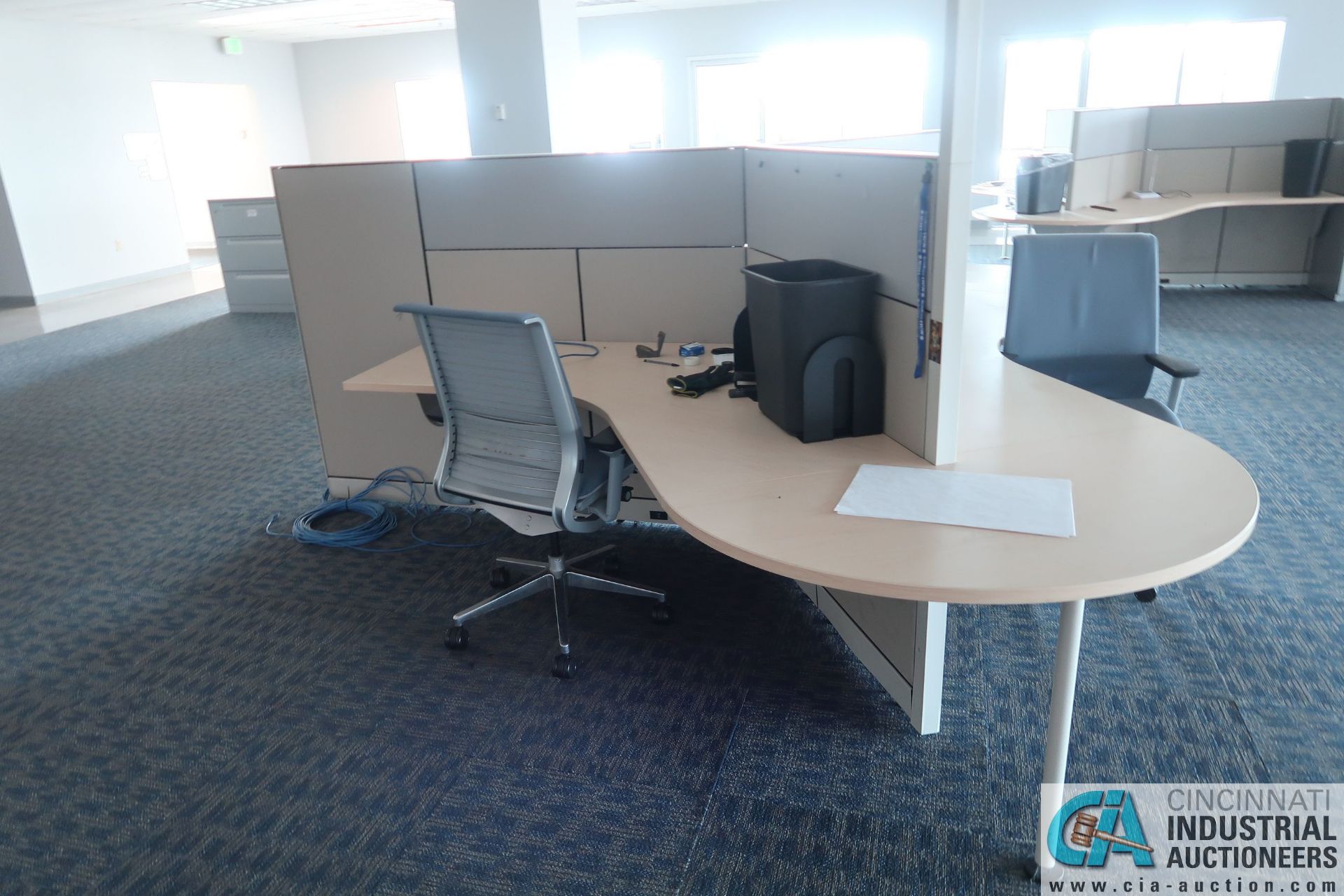3-STATION MODULAR WORK STATION WITH (1) CHAIR, (2) PARTITION PANELS, (2) LATERAL FILE CABINETS - Image 3 of 3
